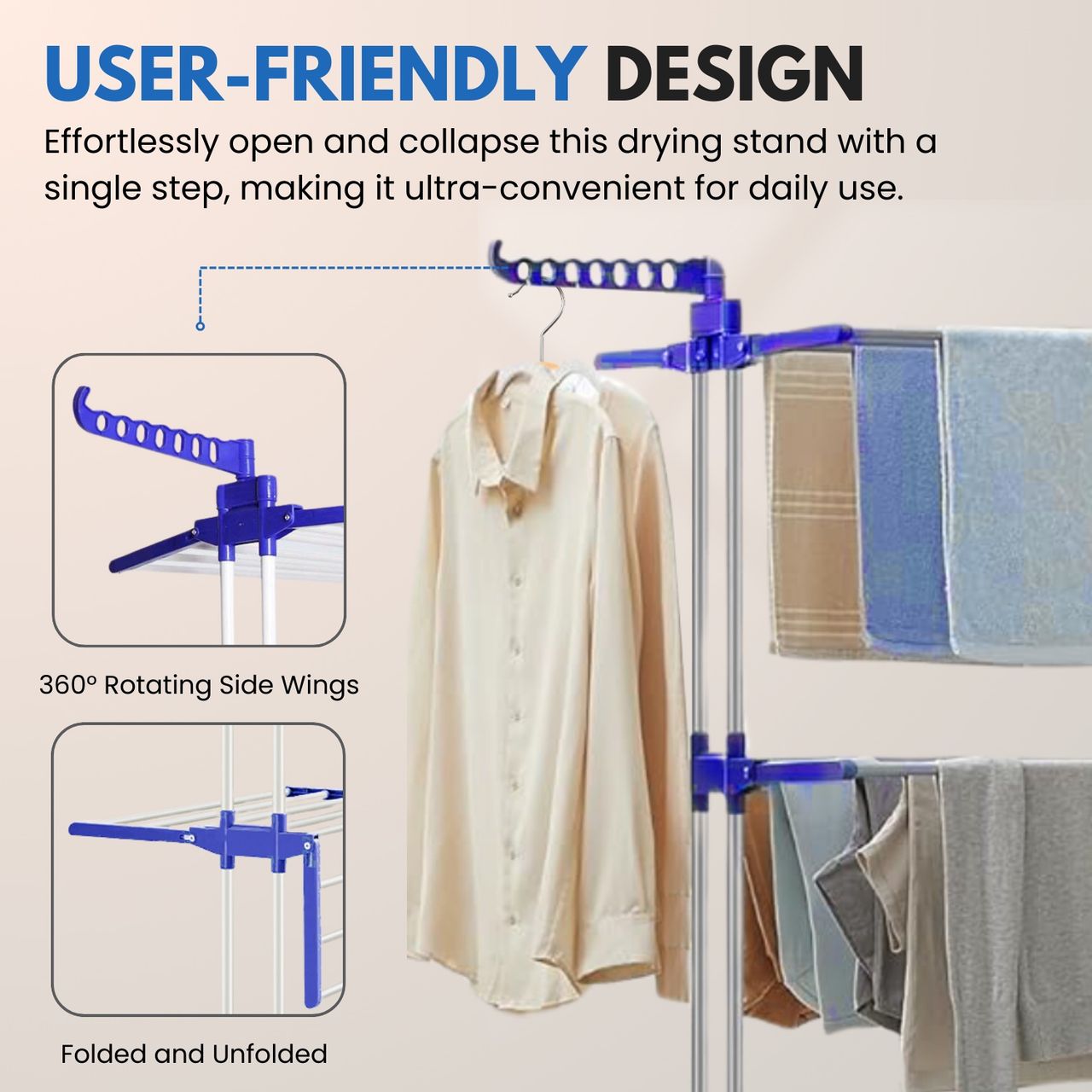 Peng Essentials Megadry Cloth Drying Stand - Pre-Assembled, Spacious Drying Area, Collapsible