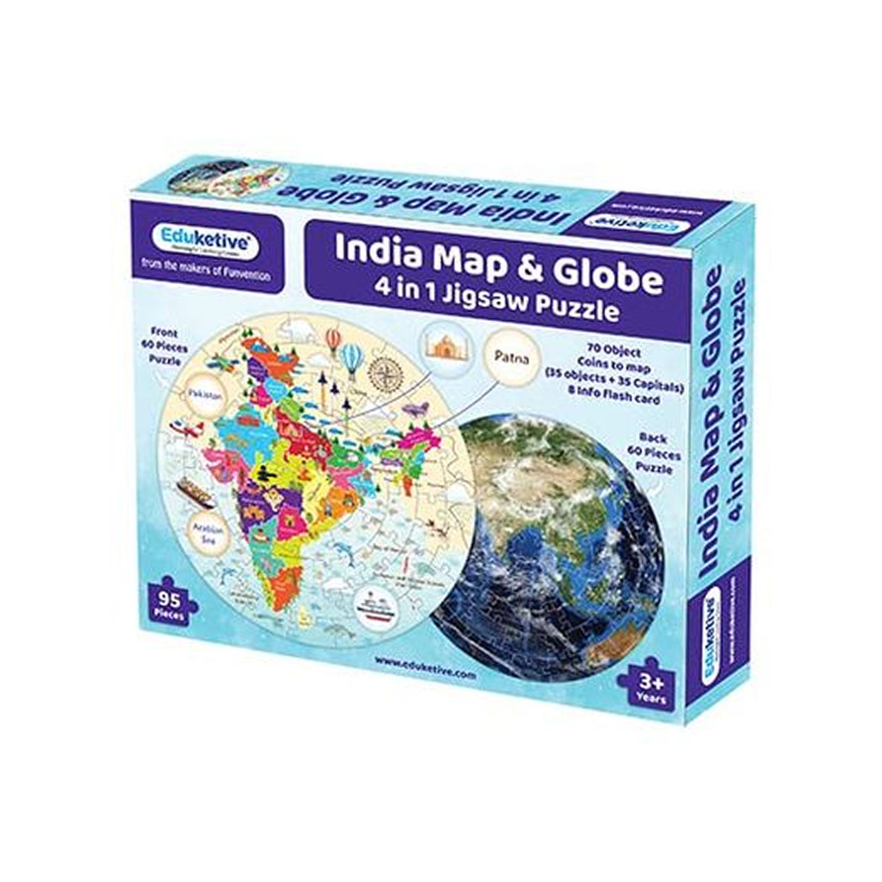 Funvention India Map & Globe | 4 In 1 Educational Puzzle for kids