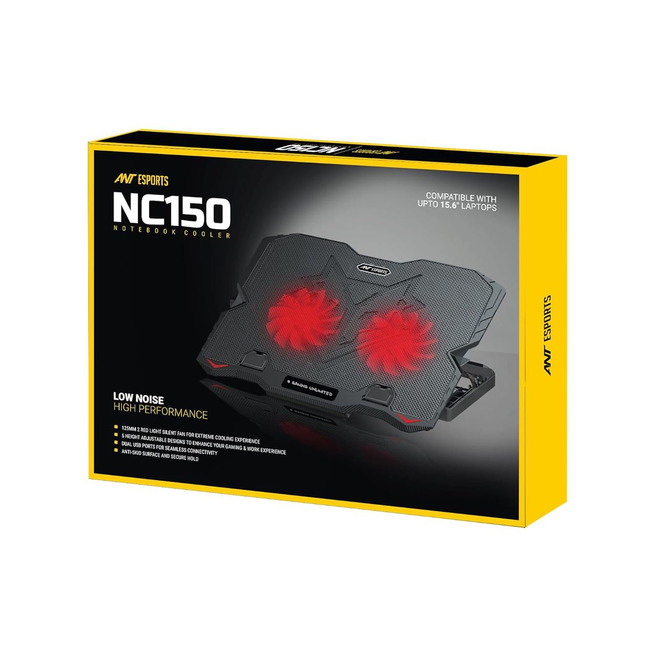 Ant Esports Nc150 Ultra Slim And Sturdy Portable Laptop Cooling Pad With 2 * 1 125Mm Red Led Fan