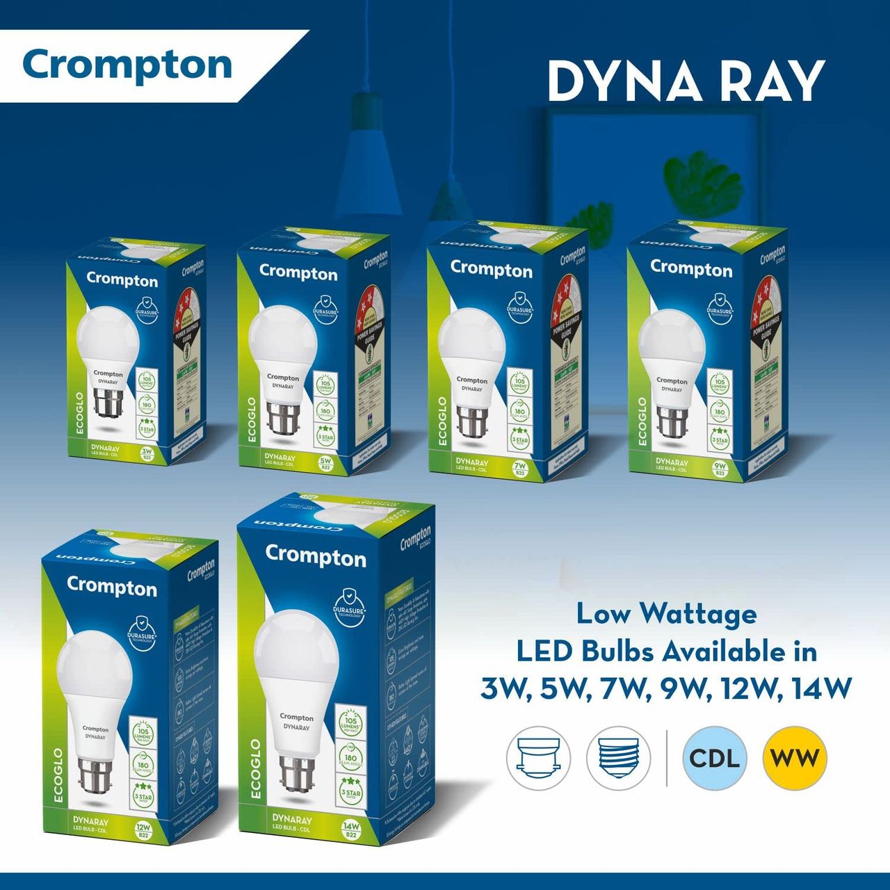 Crompton Dynaray Led Bulb 12w Ww 1star | B22 Base Holder