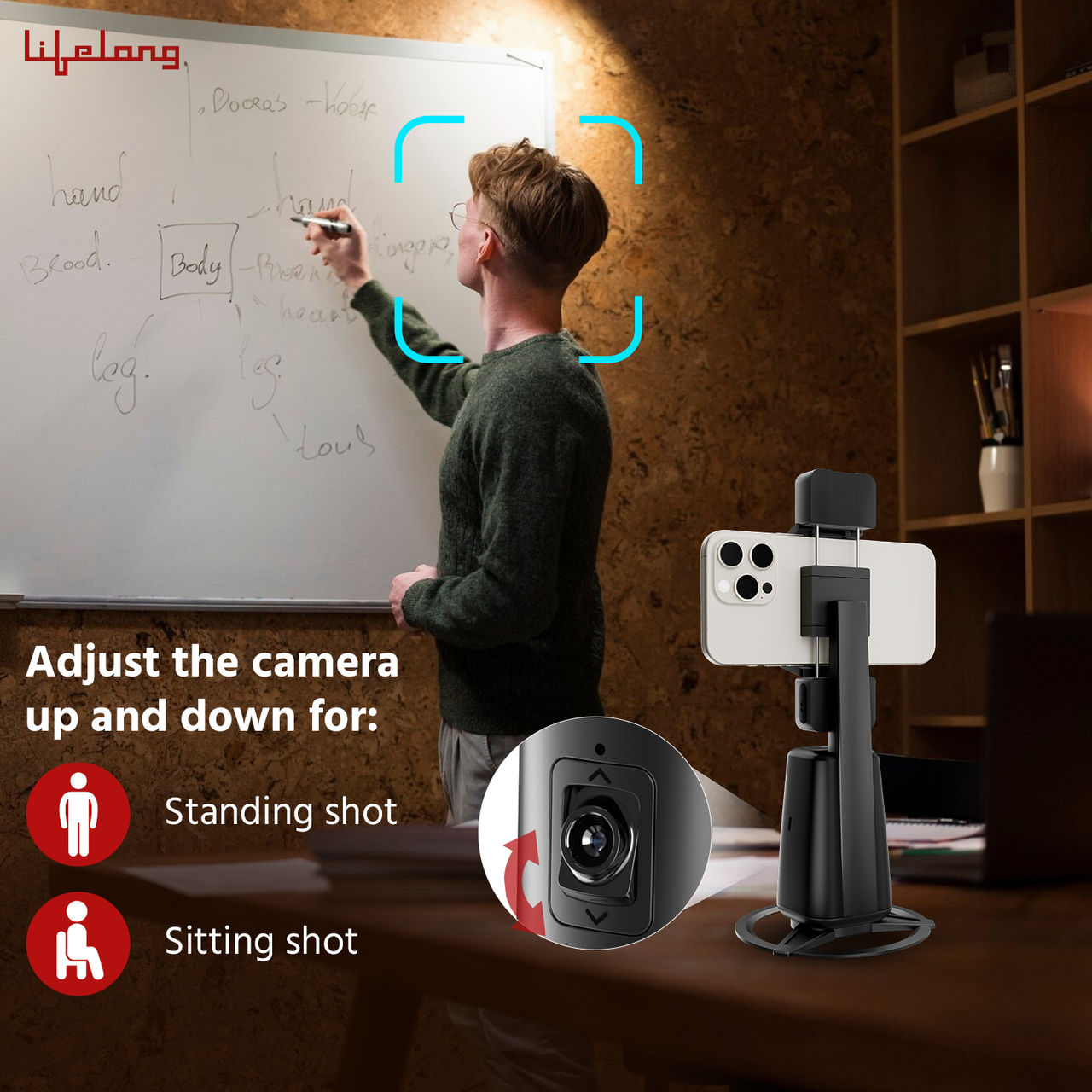Lifelong Auto Face Tracking Tripod | 360 Rotation Mobile Stand for Video Recording | Rechargeable