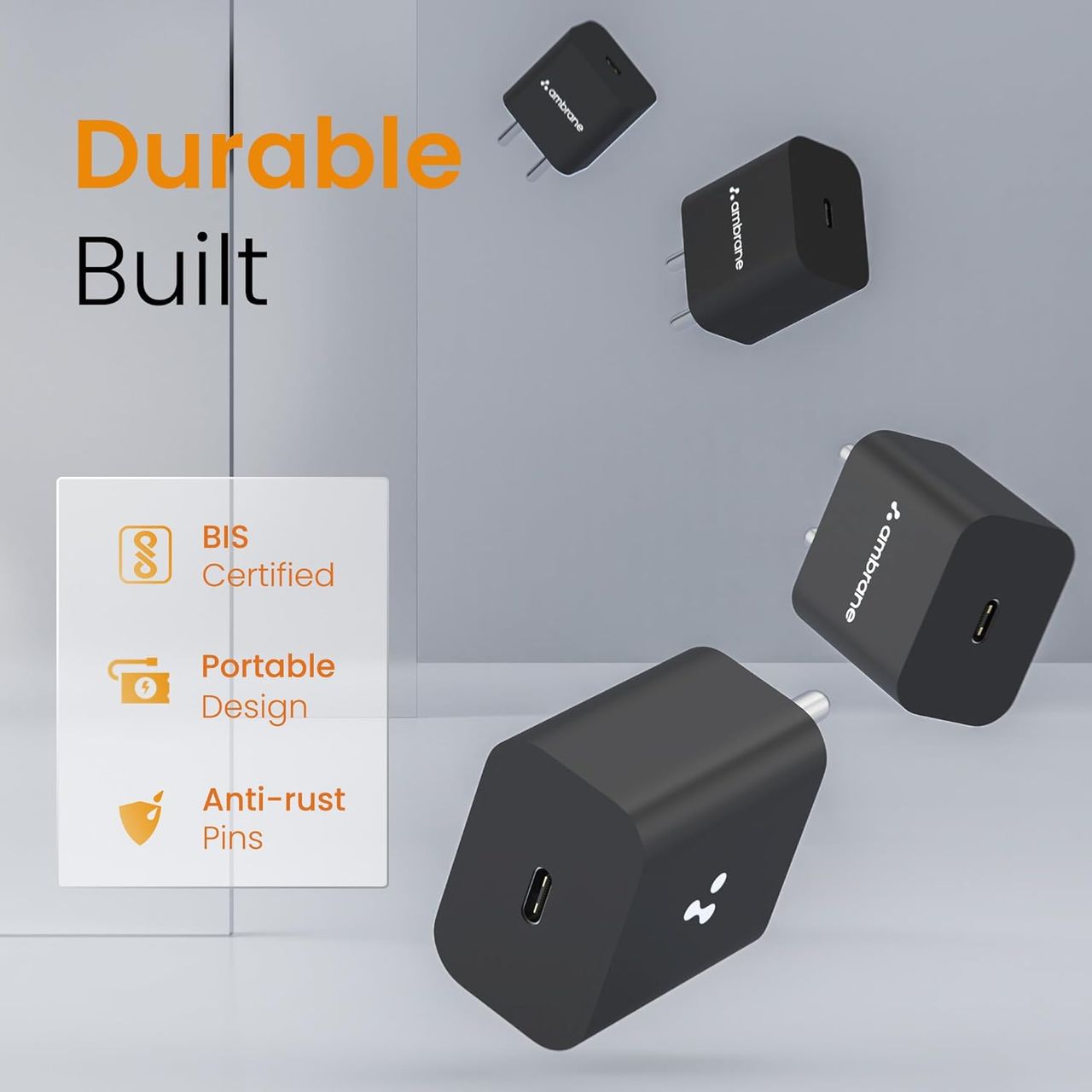 Ambrane 25W Type C Mobile Adapter, Fast Pps Type C Charging For Android & Ios (Charge 25, Black)