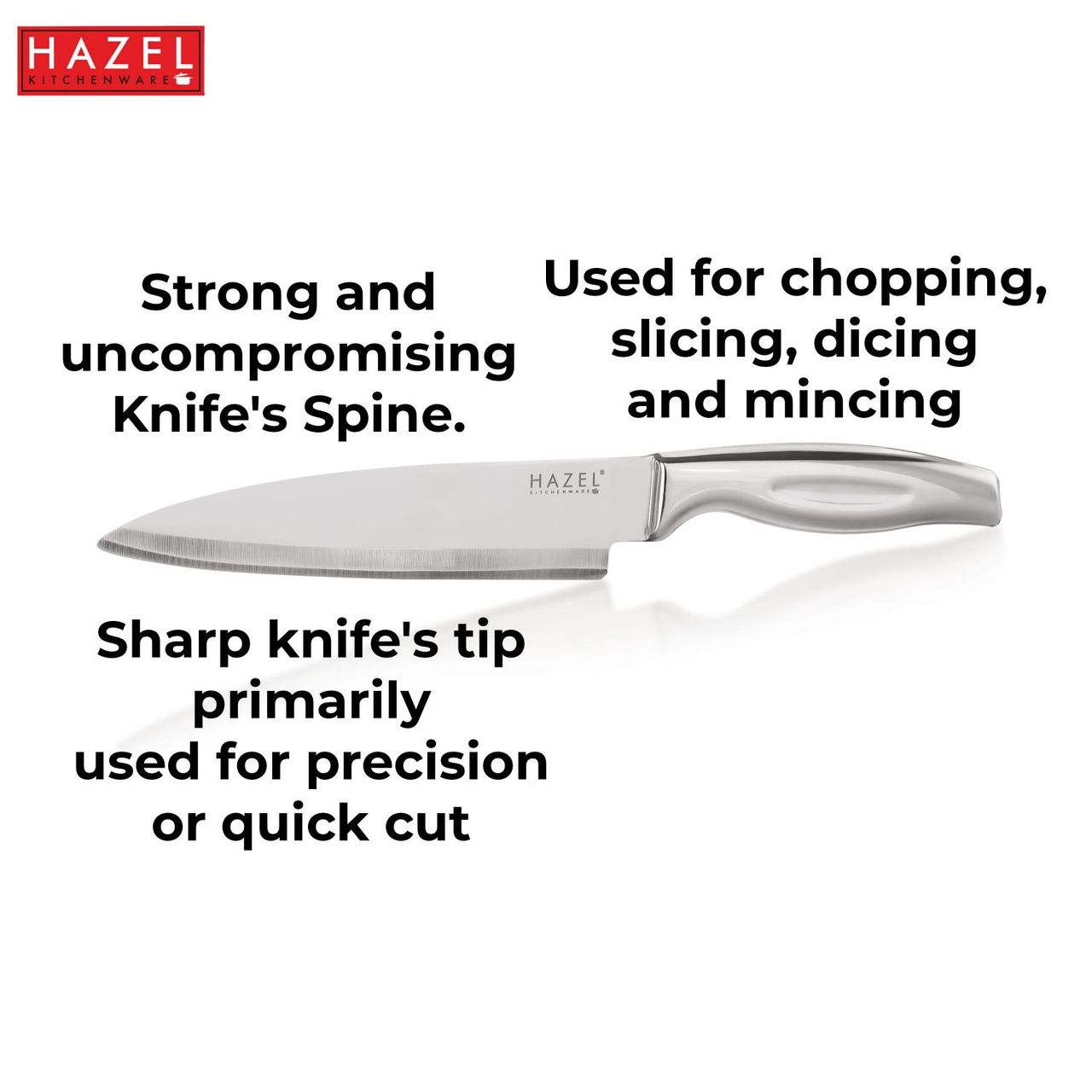 Hazel Stainless Steel Chef Knife, Sharp And Large, With Handle For Kitchen Use