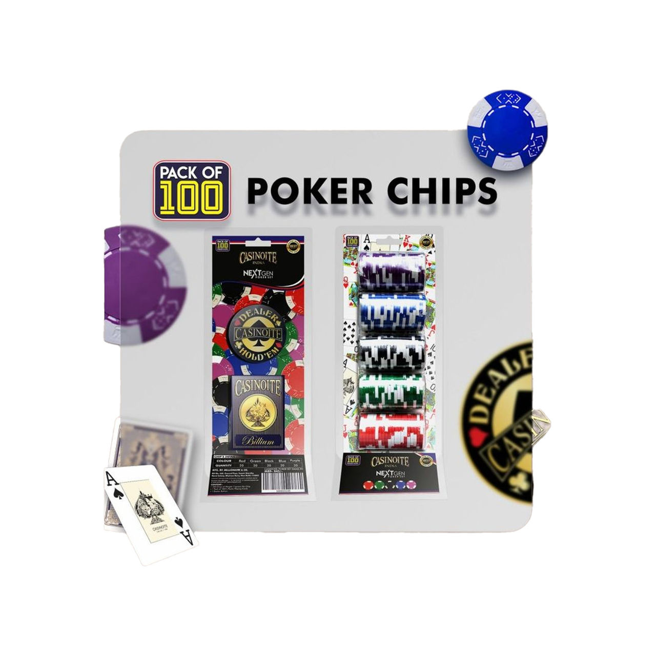 Casinoite 100 Poker Chips Set With Playing Cards
