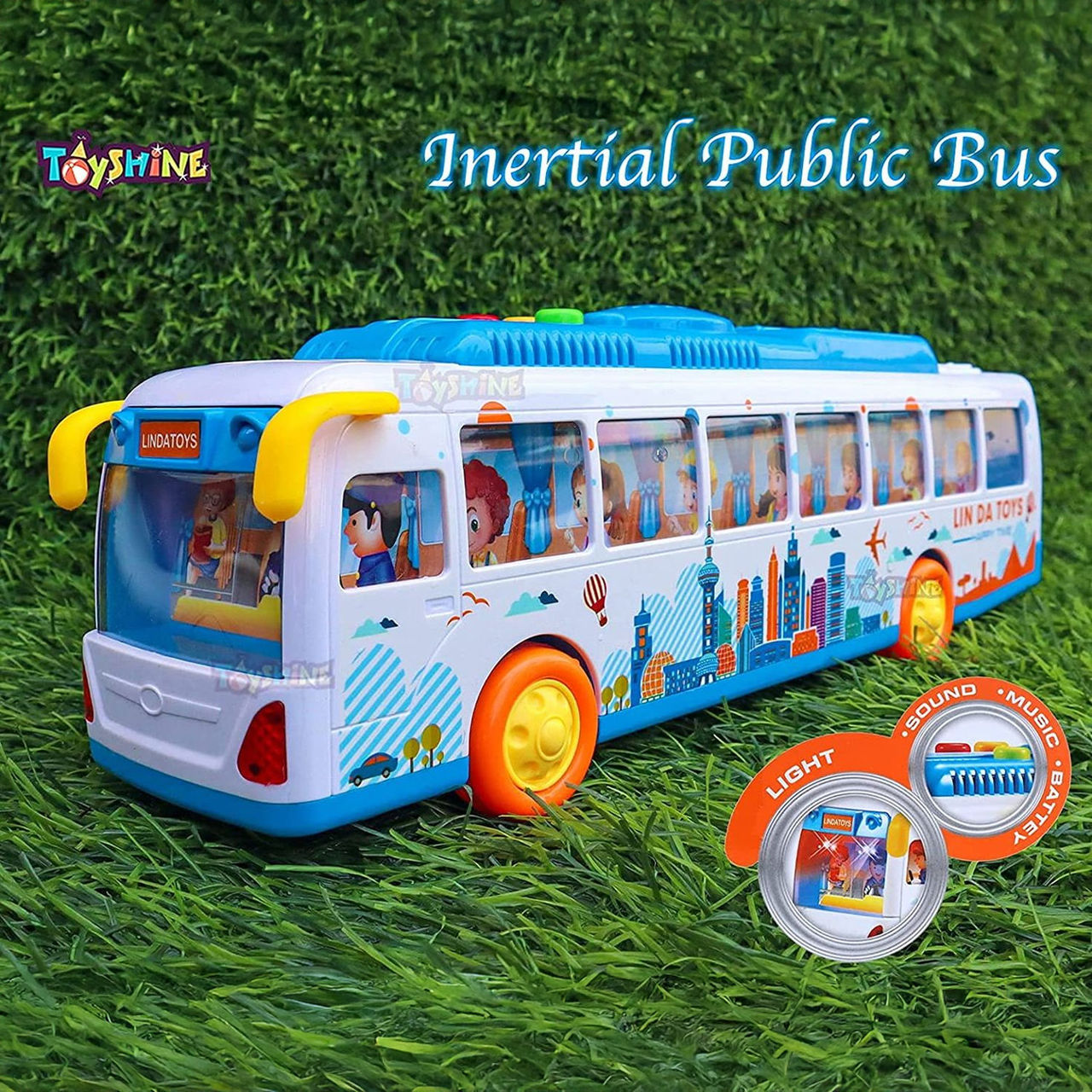 Toyshine Friction Powered Bus Toy With Music And Lights Smooth Push And Go