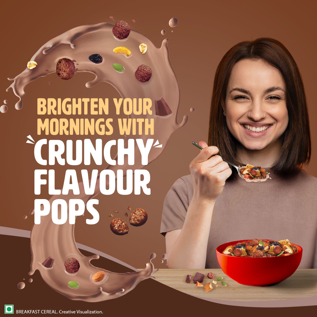 Saffola Muesli Choco Crunch With Flavour Pops, Fruits, Nuts, Seeds, Millets (15 In 1)
