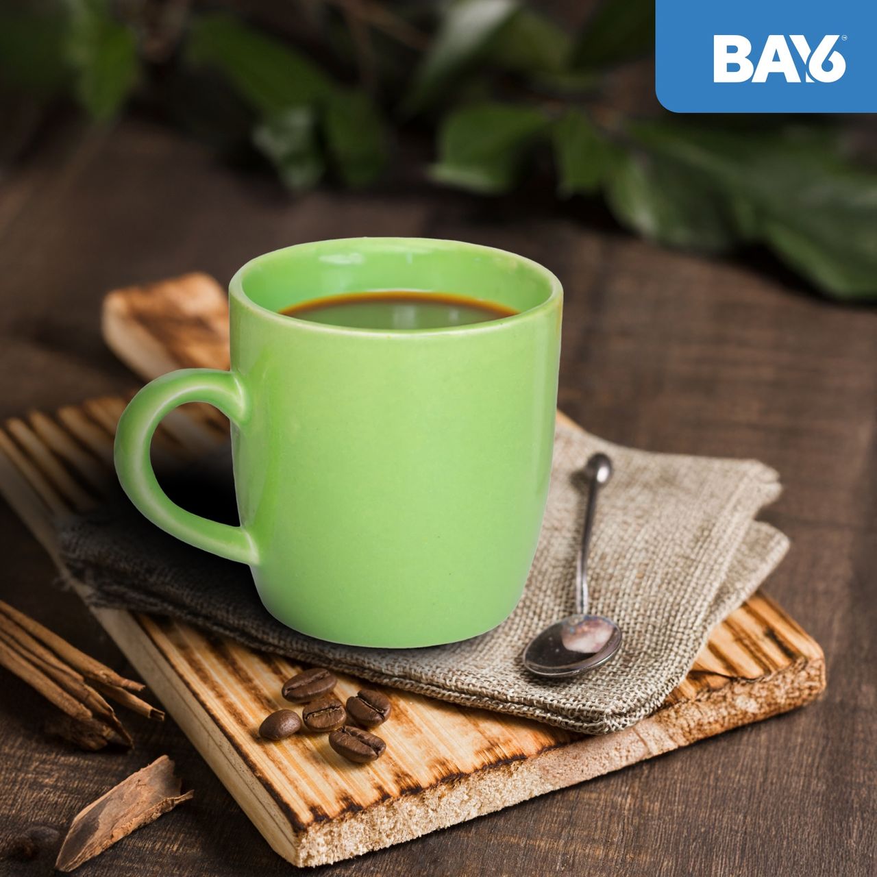 BAY6 Stoneware Solid Coffee Mugs - Green (210 ML)