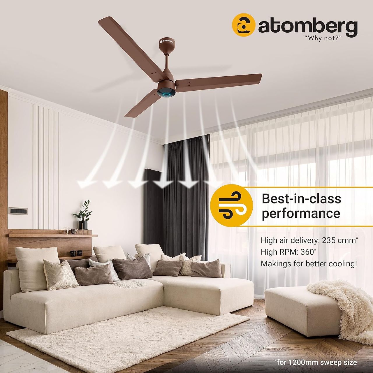 Atomberg Renesa BLDC Ceiling Fan,1200mm,Remote Control,BEE 5 Star Rated,LED Indicators, Matte Brown