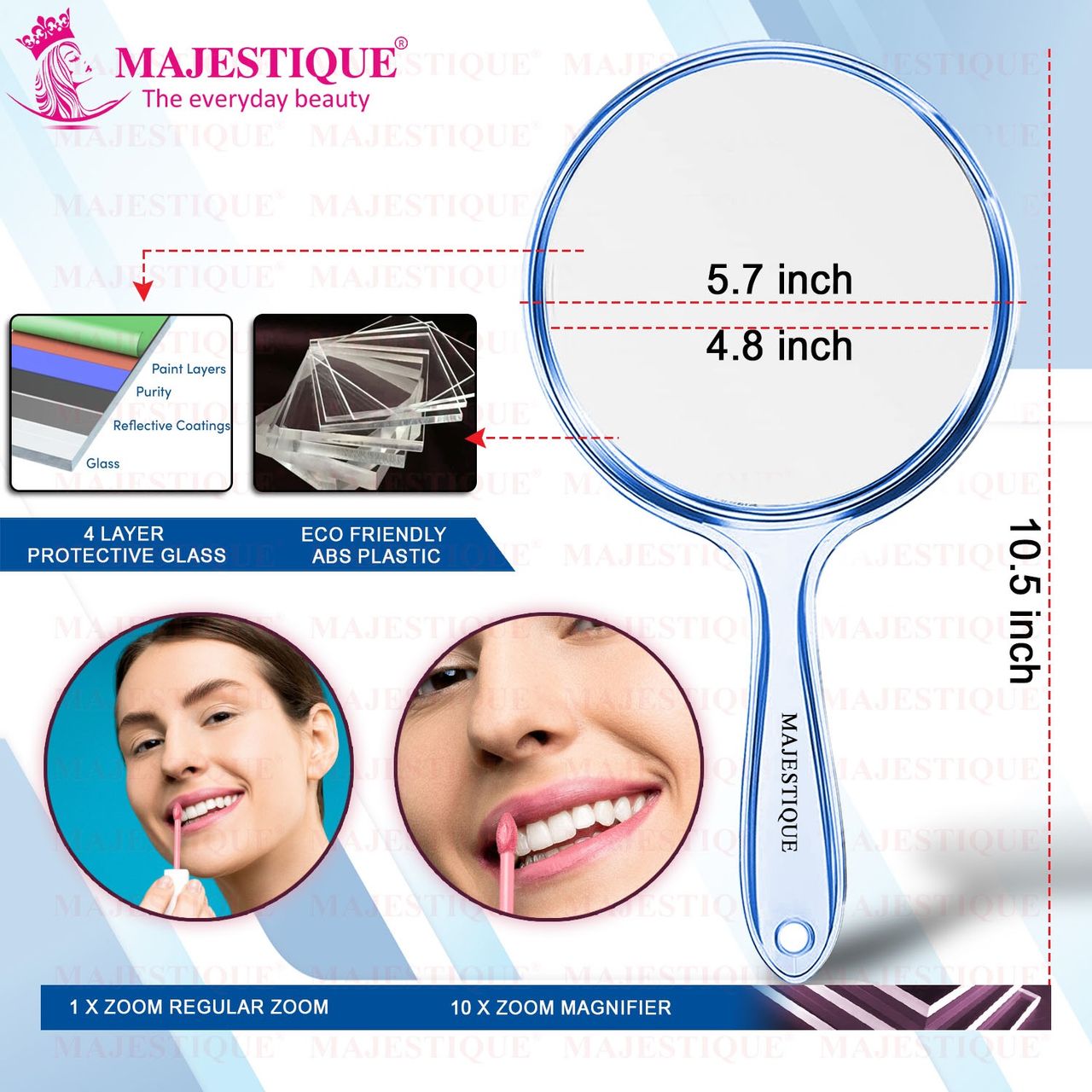 Majestique Dual Side Extra Large Handheld 1X | 10X Magnifying Mirror - Multicolor
