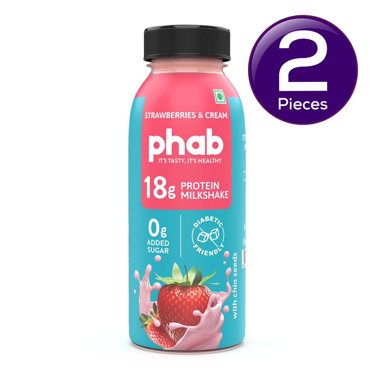 Phab Strawberries & Cream 18G Protein Milkshake 200 ml Combo