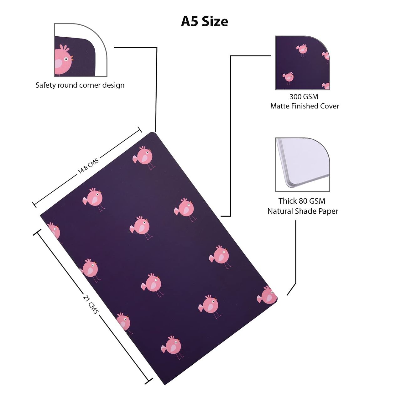 Papboo A5 Unruled Set Of 4 Notebooks,80 Gsm Paper 60*4=240 Pages - Animal