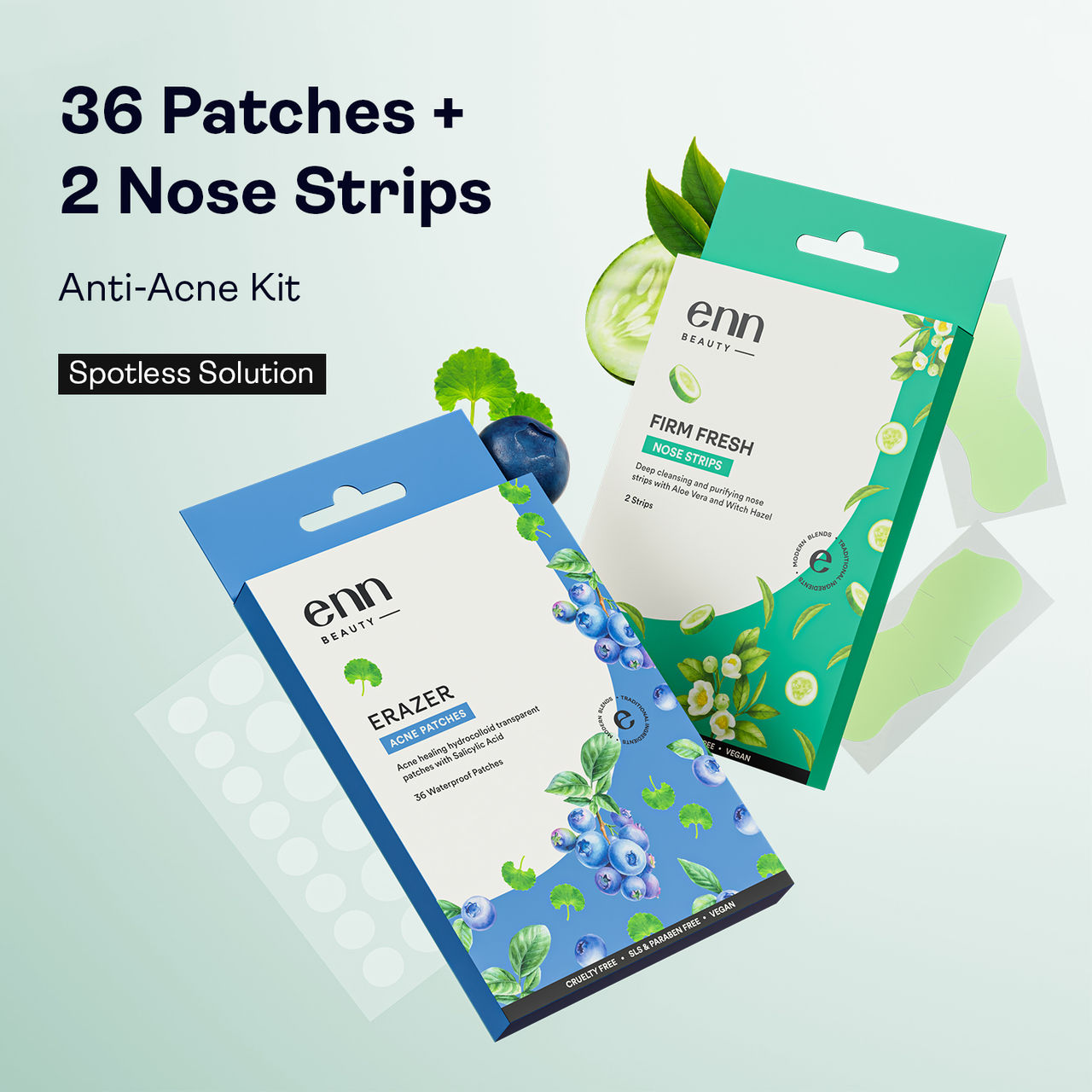 Enn Beauty Erazer Acne Patches & 2 Deep Cleansing Nose Strip Combo