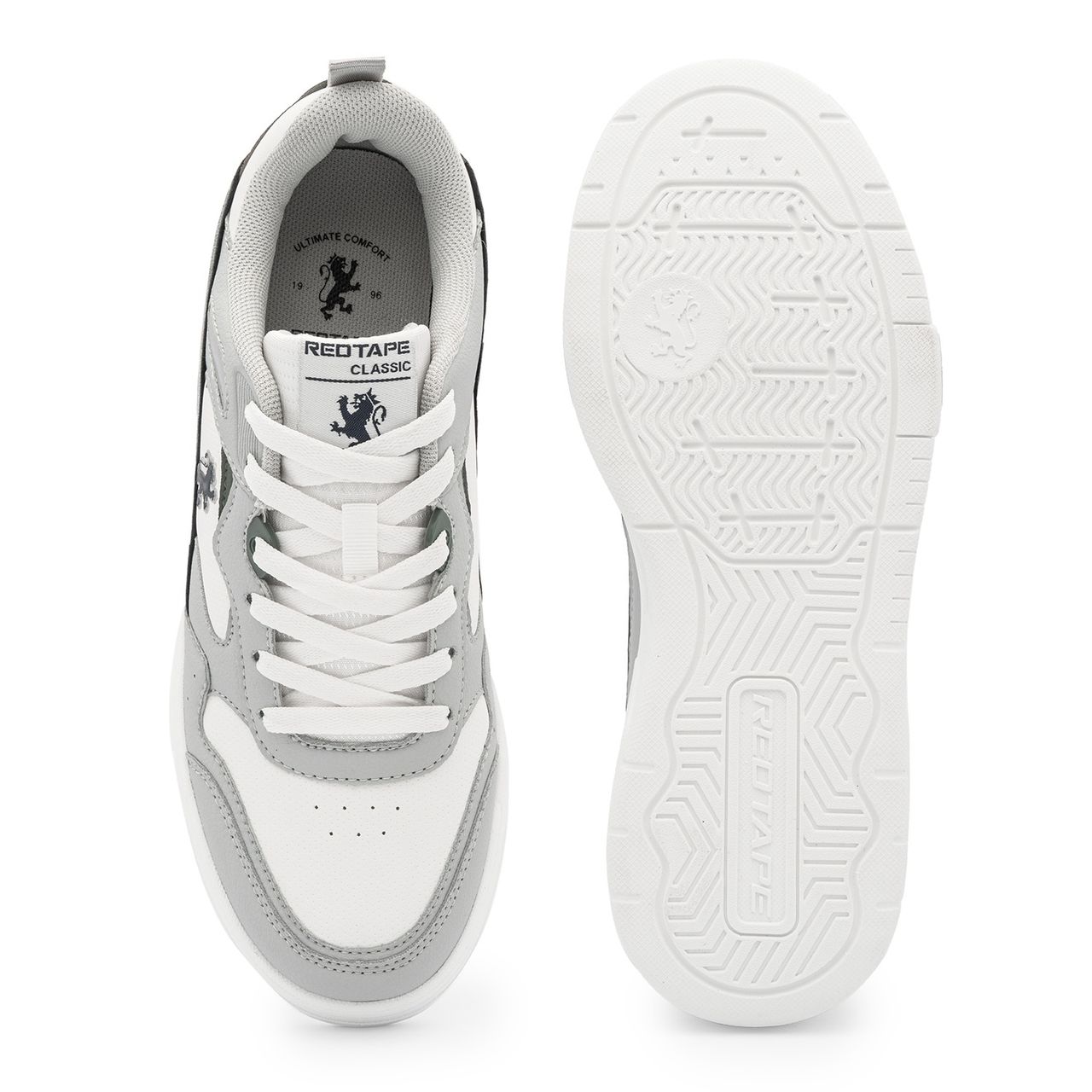 Red Tape Men's Super Sneakers | Sleek Design | Lightweight EVA Sole | Grey and White - UK 10