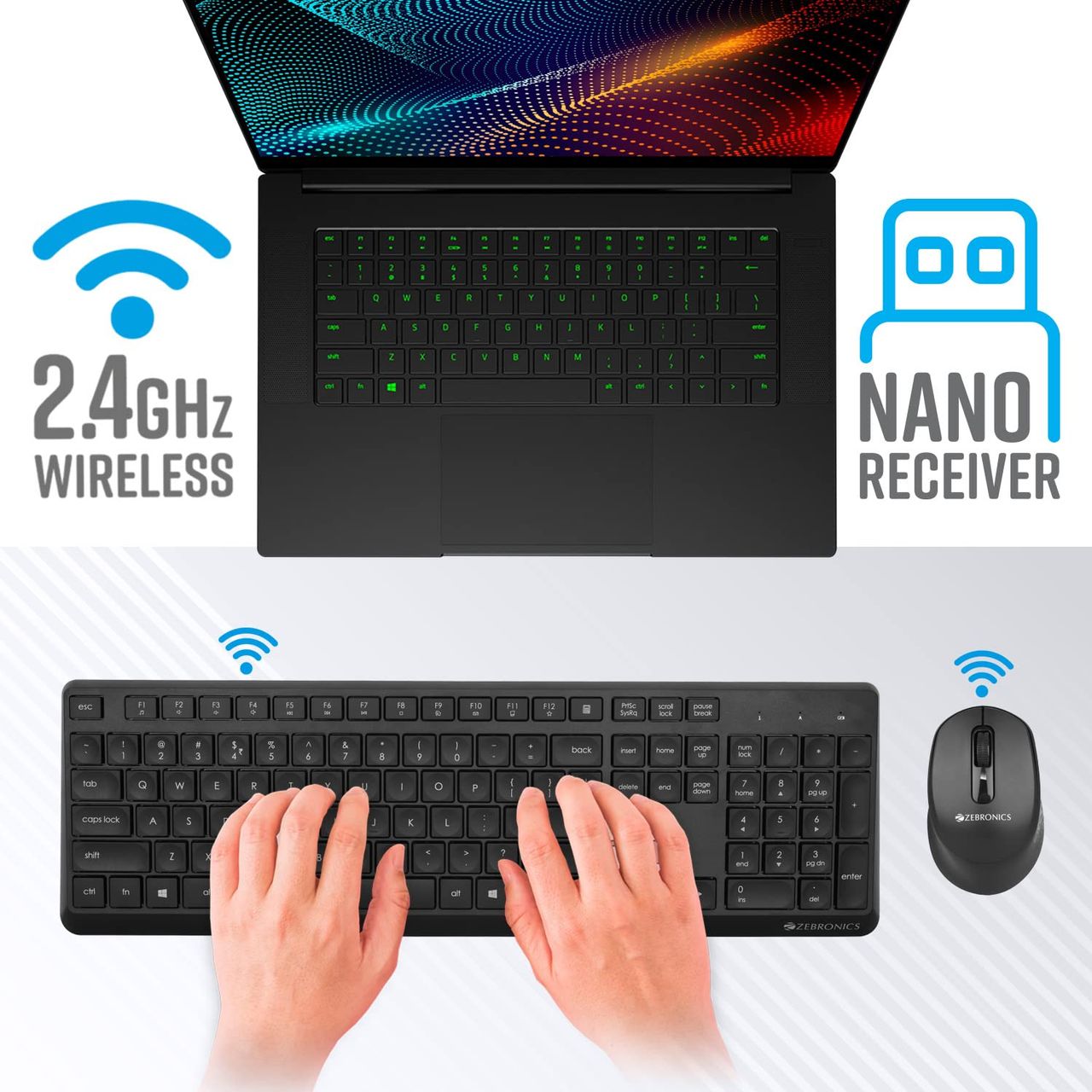 Zebronics Companion 200 Wireless Combo With Silent Operation Mouse, Full Size Keyboard (Black)