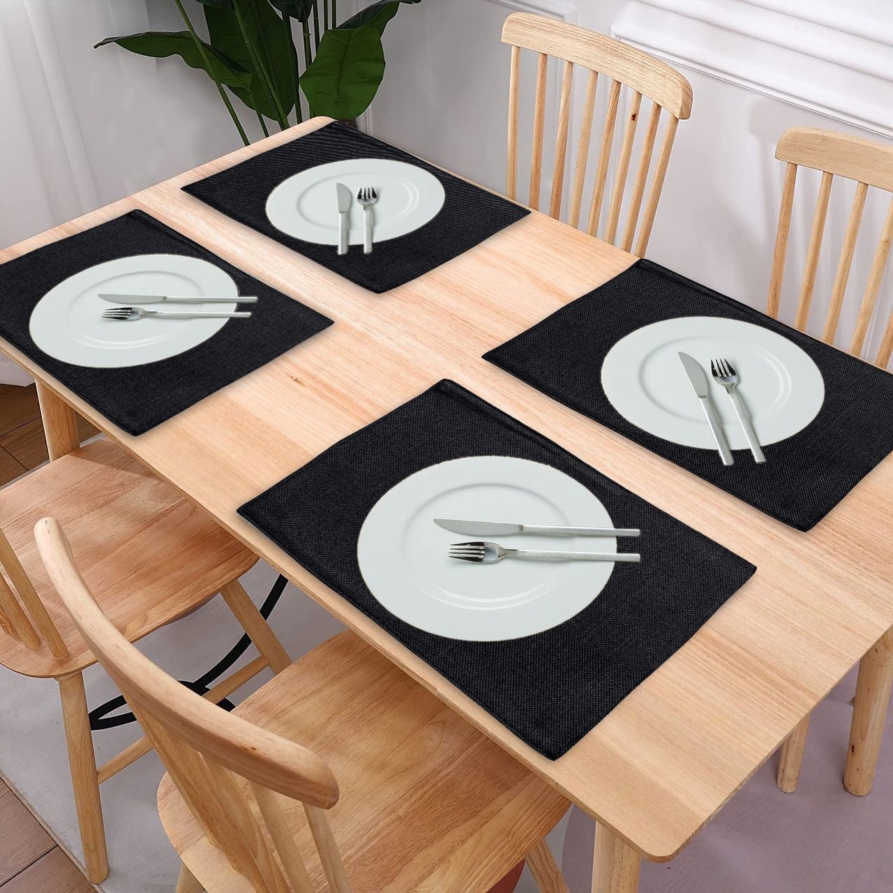 Lushomes Jute Table Mats - Black | Jute Placemats | 12 x 18 inch | 30 x 45 cm
