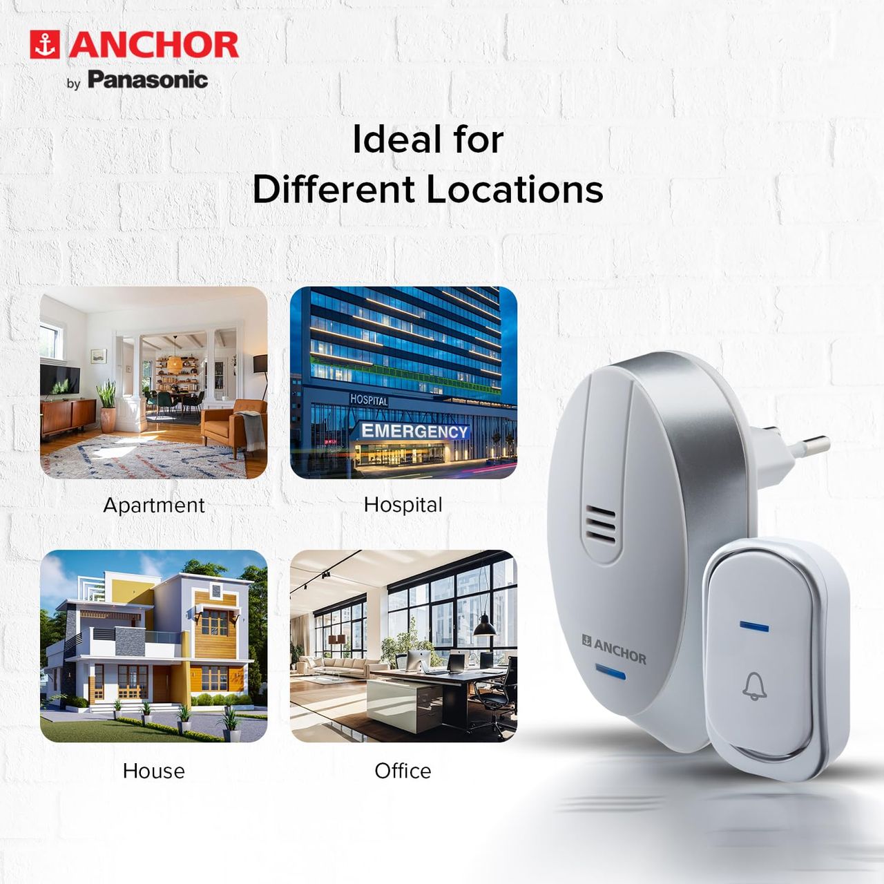 Panasonic Wireless Doorbell With 45 Selectabeble Tunes, 22730, Silver