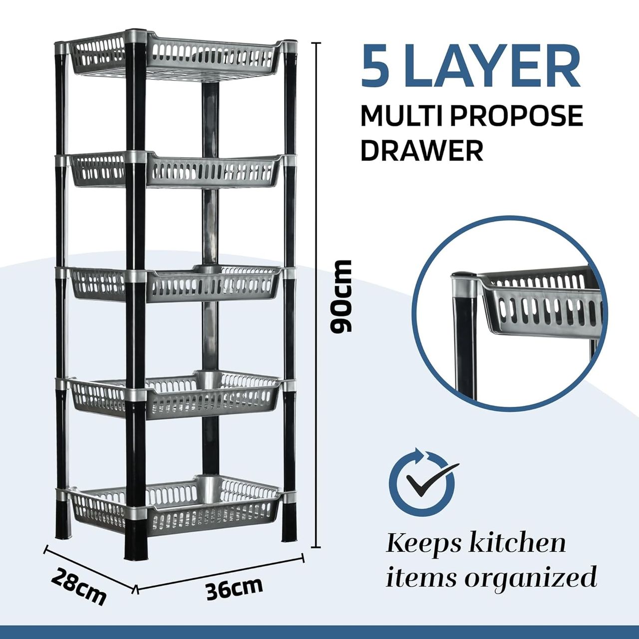 Kuber Industries 5-Layer Multipurpose Kitchen Organizer/Storage Rack | Silver