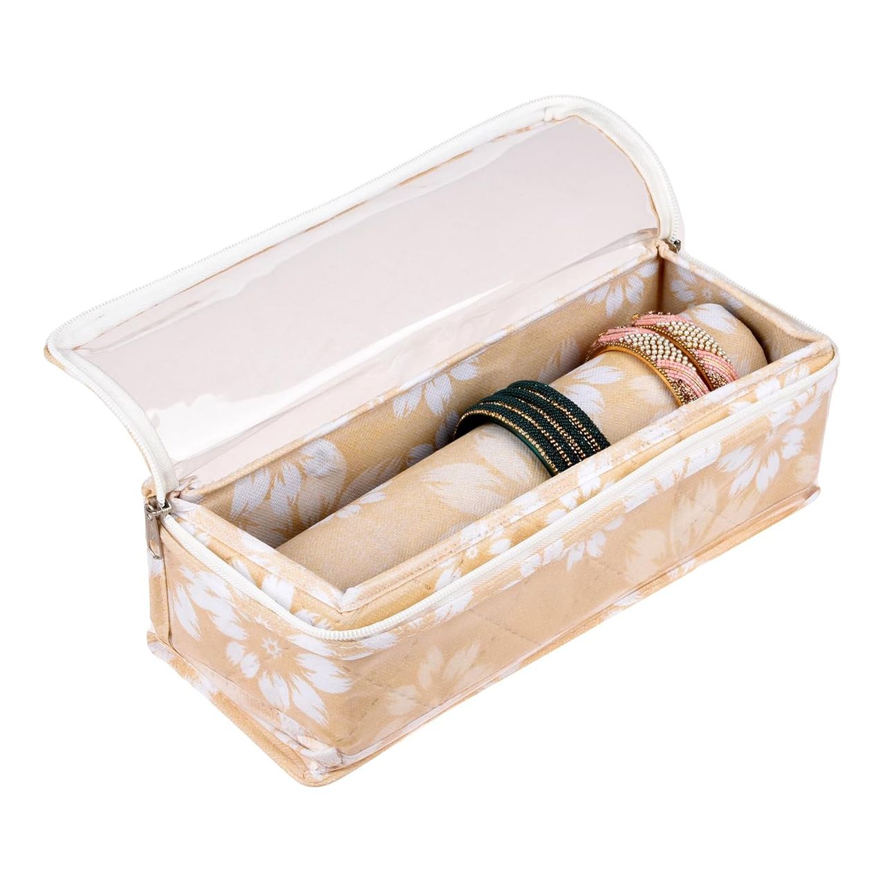Kuber Industries Flower Single-Rod Top Visible Window Bangle Box for Woman|Pack of 2|Golden