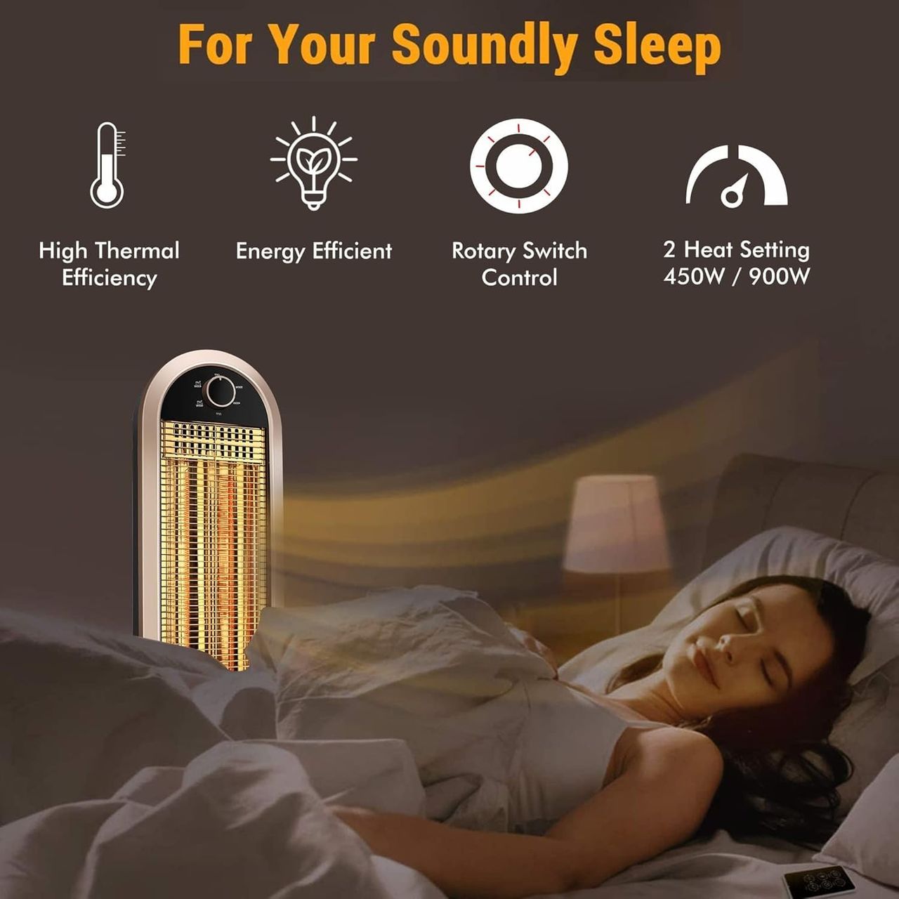 Warmex Gleam Carbon Tower Heater For Home|Fast Heating With 2 Heat Setting 450/900 W