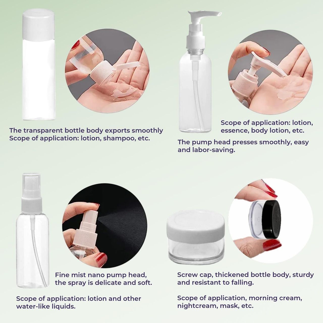 4-Pcs Travel Bottles Kit, Portable Refillable Toiletry Containers Set