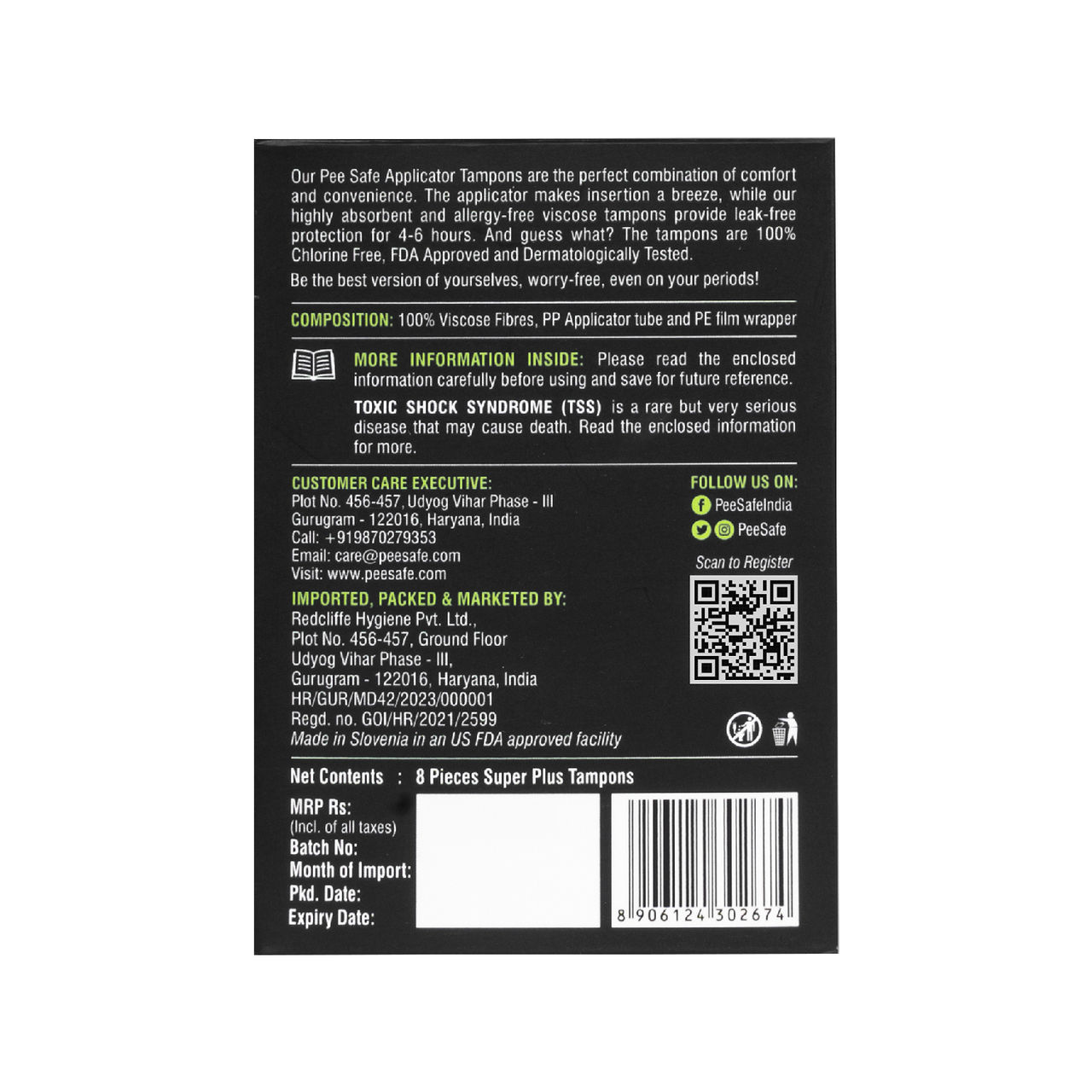 Pee Safe Applicator Tampons Super Plus