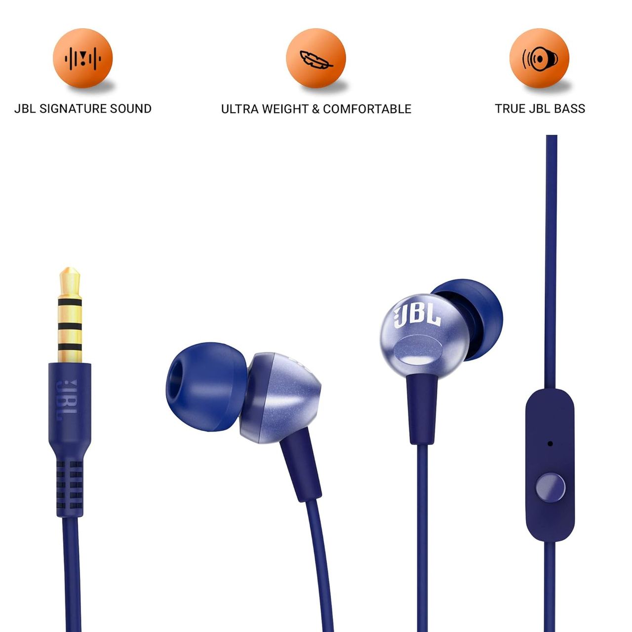 JBL C200Si, Premium In Ear Wired Earphones With Mic ,One Button Multi-Function Remote | Blue