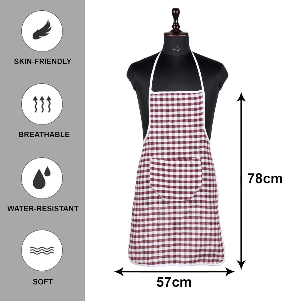 Kuber Industries Cotton Front Pocket Kitchen Check New Apron|Apron for Restaurent|Maroon