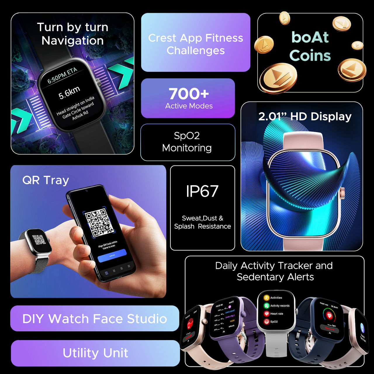 boAt Wave Sigma 3 Smart Smartwatch | 2.01" Display | BT Calling - Active Black