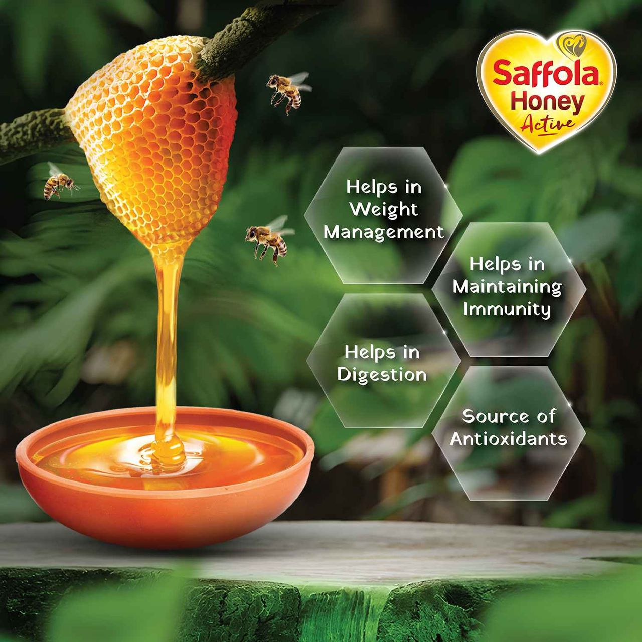 Saffola Honey Active, Made with Sundarban Forest Honey