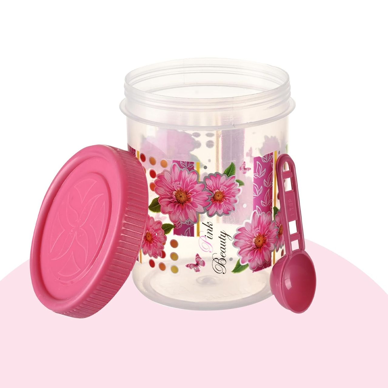 Kuber Industries (Set of 6)  500 ML Plastic Storage Containers for  Kitchen Jar with Spoon | Pink