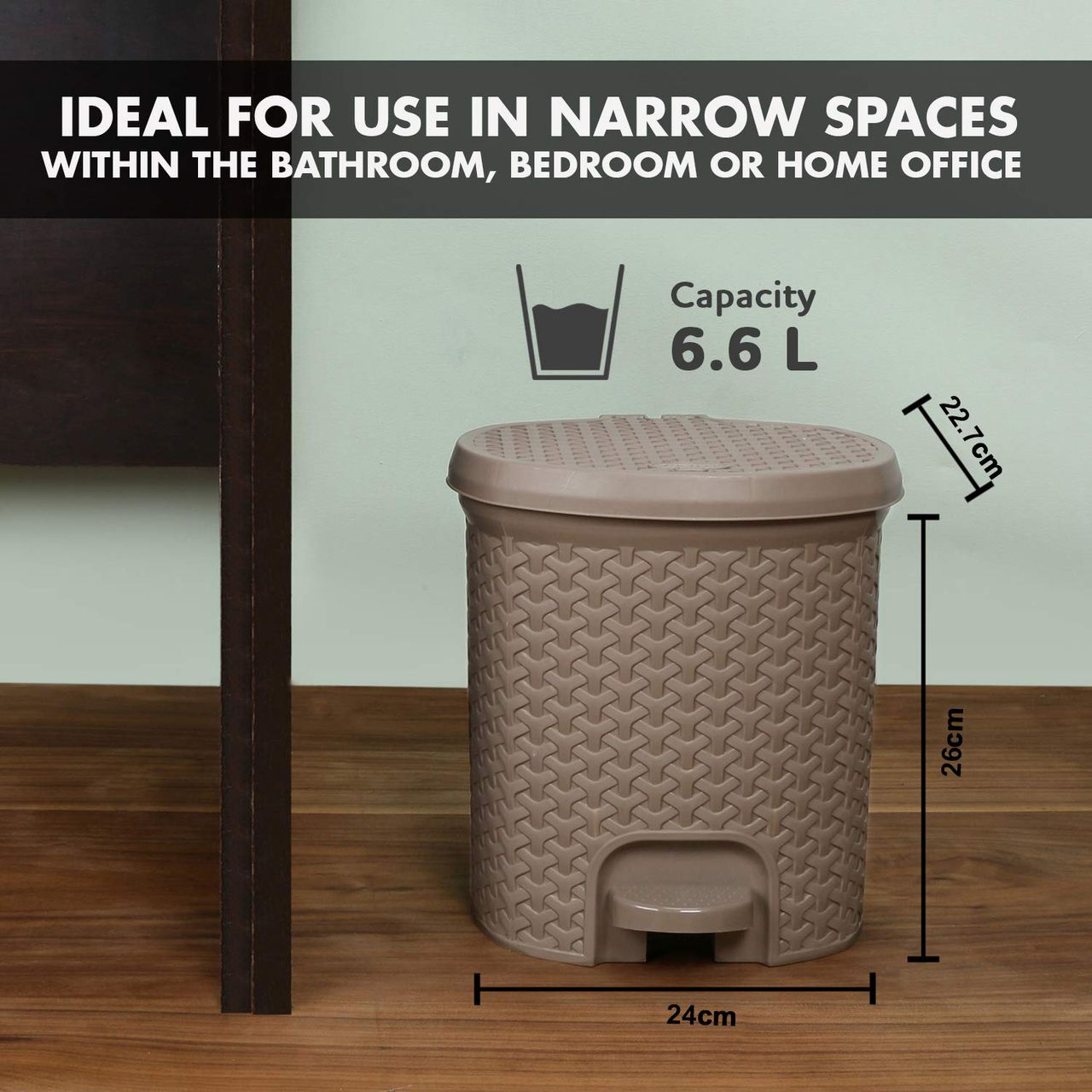 Kolorr Magnum 6 Litres Dustbin With Lid Plastic Pedal Bin With Inner Bucket For Home - Lt Brown
