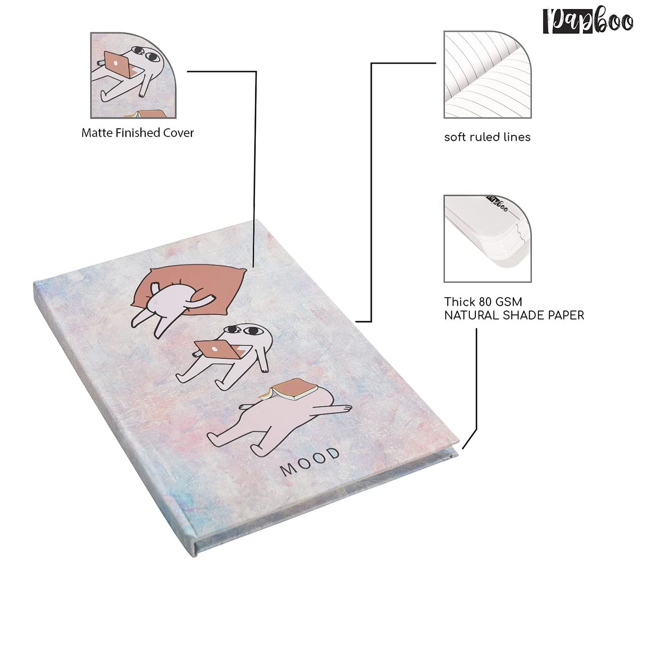 Papboo Hardboundnotebook Diary, (22 X 17.5 Cm, 80 Gsm, 140 Single Ruled Pages - Mood