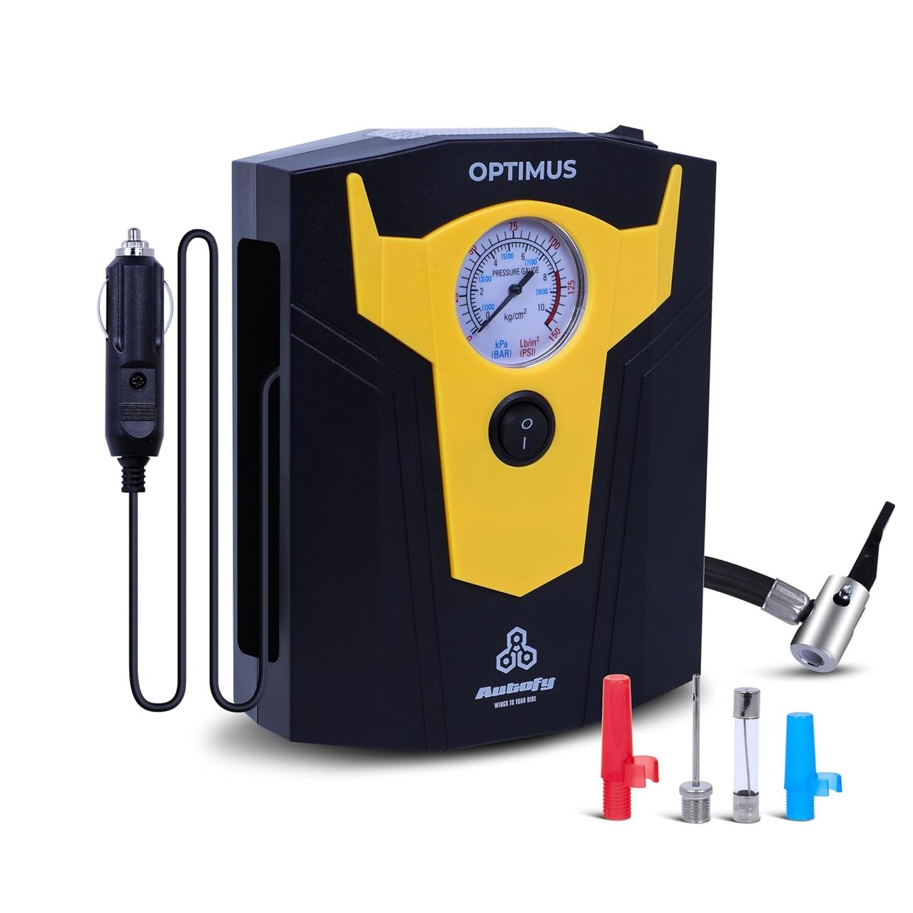 Autofy Optimus Analog Car Tyre Inflator 150Psi With Emergency Led | 100W-12V