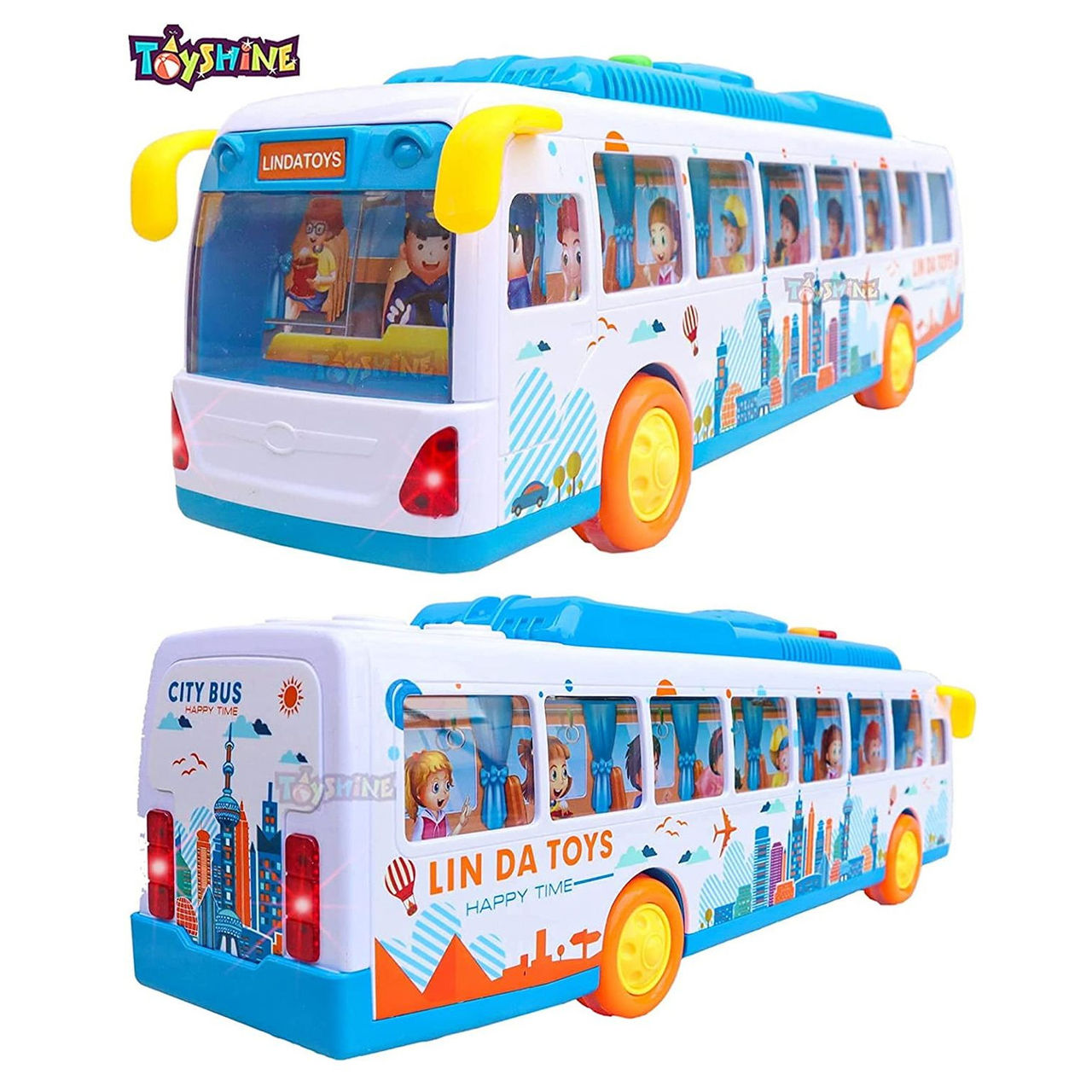 Toyshine Friction Powered Bus Toy With Music And Lights Smooth Push And Go
