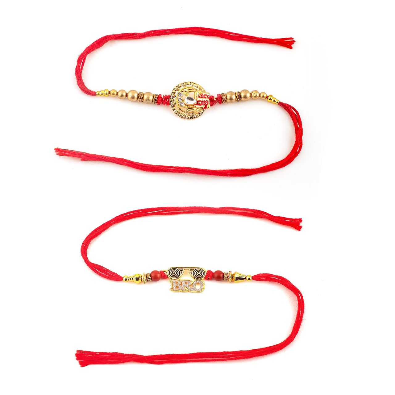 Rubans Gold Toned Bro Code and Swastik Rakhi Set - Stylish and Symbolic