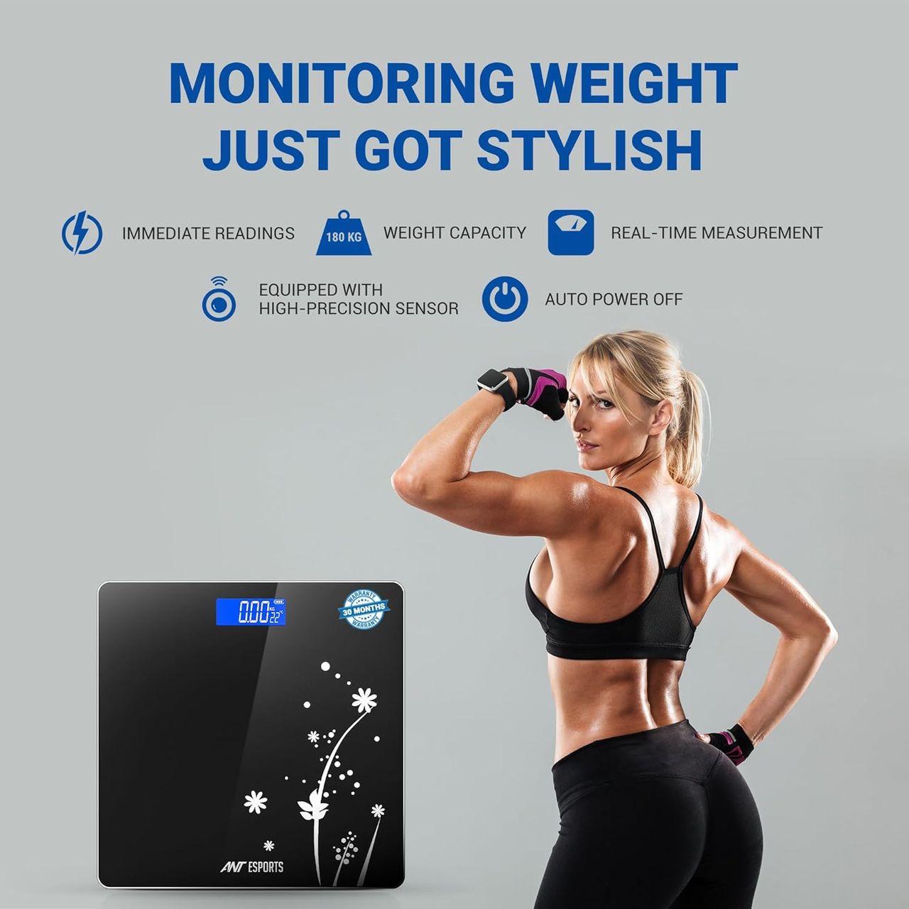 Ant Flora Bud Digital Body Weighing Scale | Black - 1 Unit