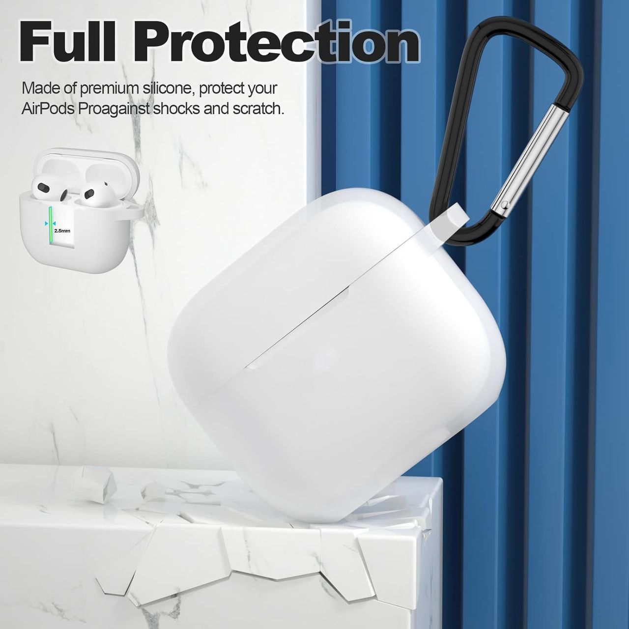 Sounce AirPods 3 Case Cover with Keychain |Shockproof Silicone Skin for 3rd Gen | 2021 | White
