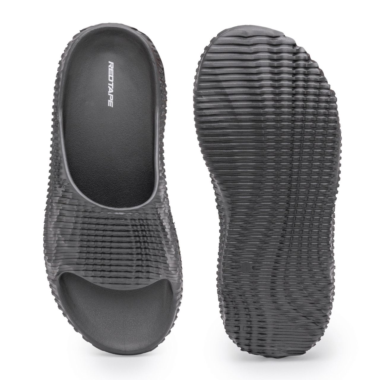 Red Tape Casual Sliders For Men | Relaxing Slip-On Support | Dark Grey | Size 7