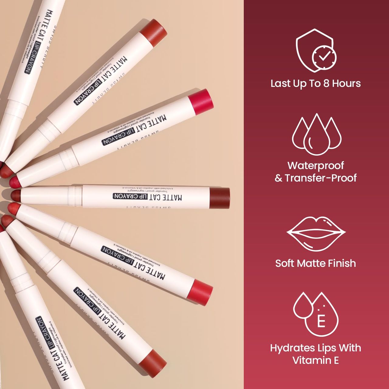 Swiss Beauty Non Transfer Matte Cat Lip Crayon - Fig-Mauve