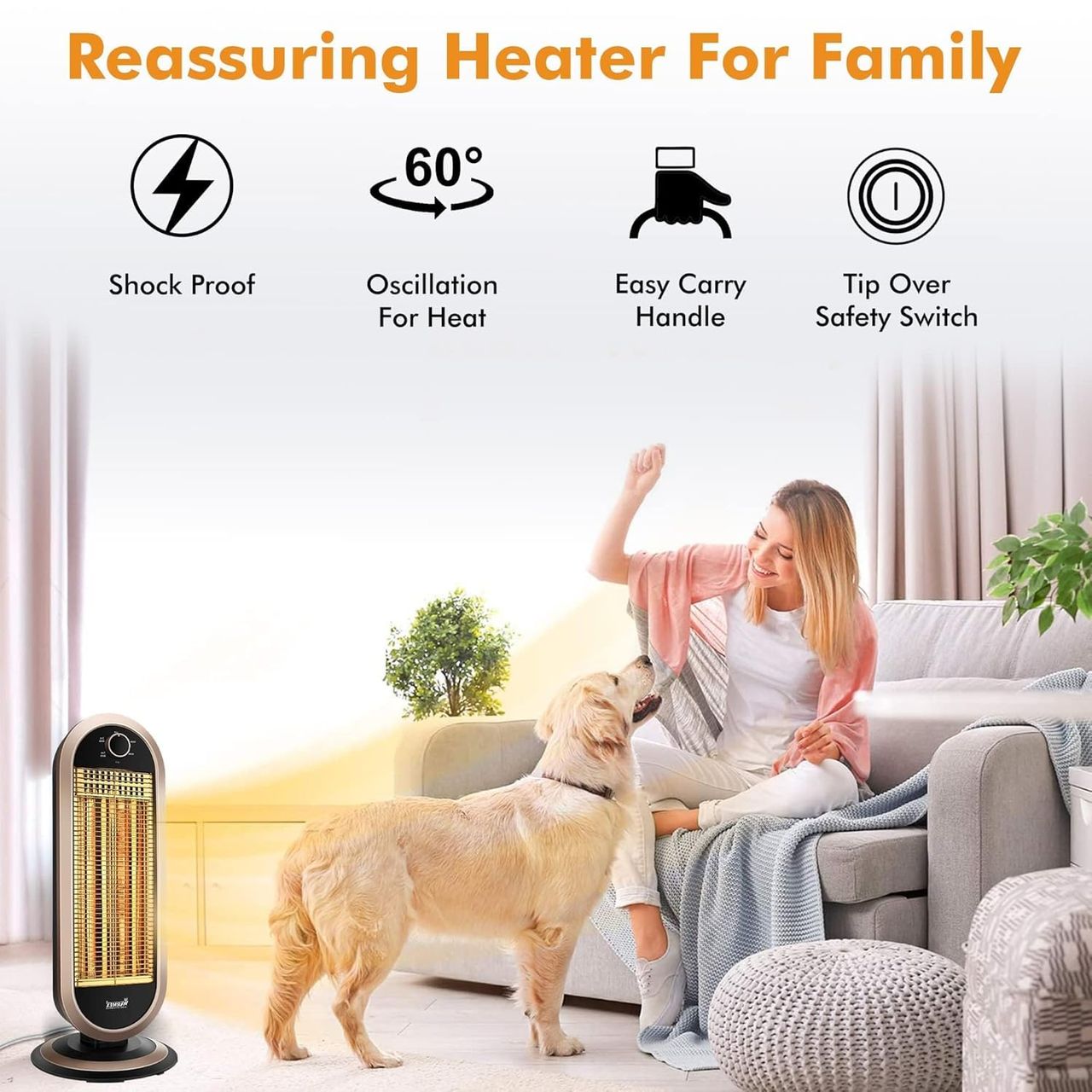 Warmex Gleam Carbon Tower Heater For Home|Fast Heating With 2 Heat Setting 450/900 W