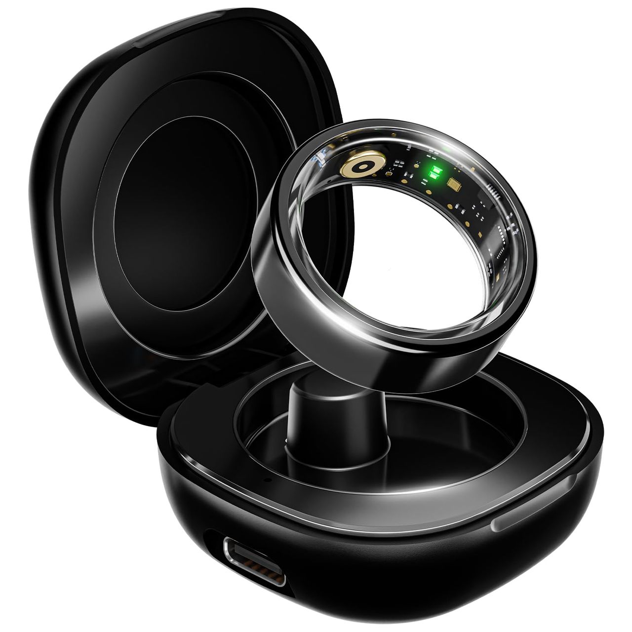 boAt SmartRing Active w/ Health Monitor, Magnetic Charging Case & Crest App (Size 10, Midnight Black)