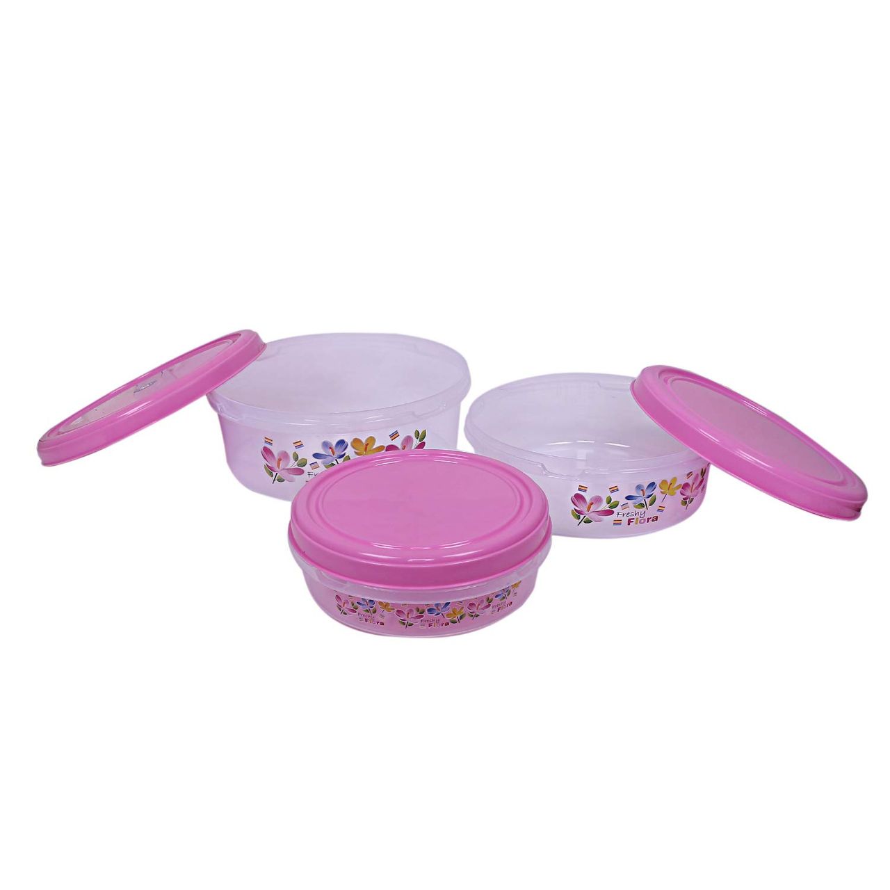 Kuber Industries Plastic Set of 3 1000 | 2000 & 3000 ML Floral Food Saver Container Set (Pink)