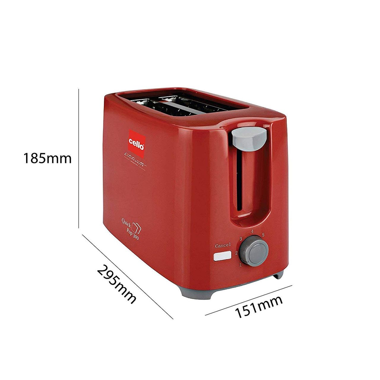 Cello Quick 2 Slice Pop Up 300 Toaster (Red) 700 Watts
