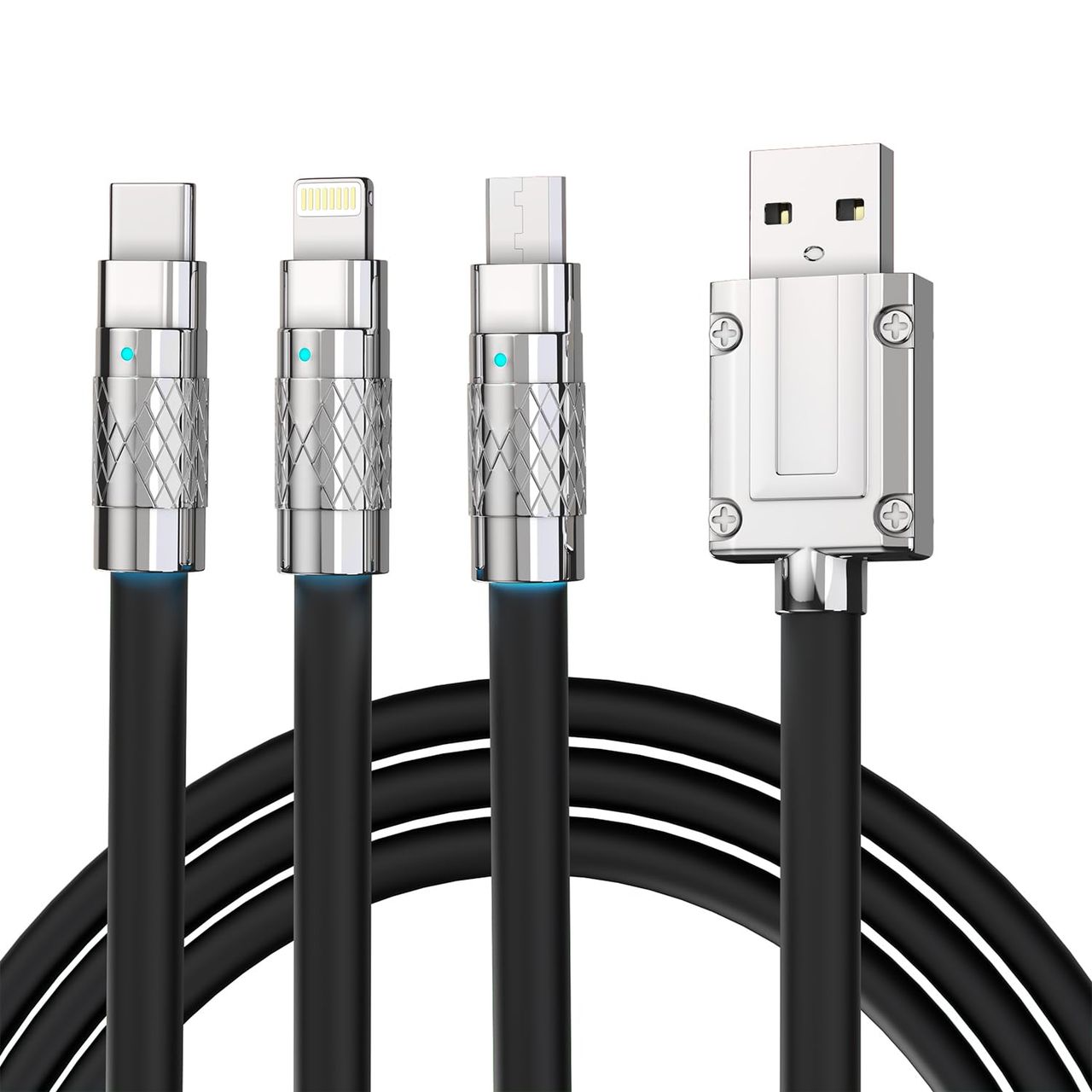 Sounce 3-in-1 120W Portable Fast Charging Data Cable | USB-C - Lightning & Micro-USB | Black