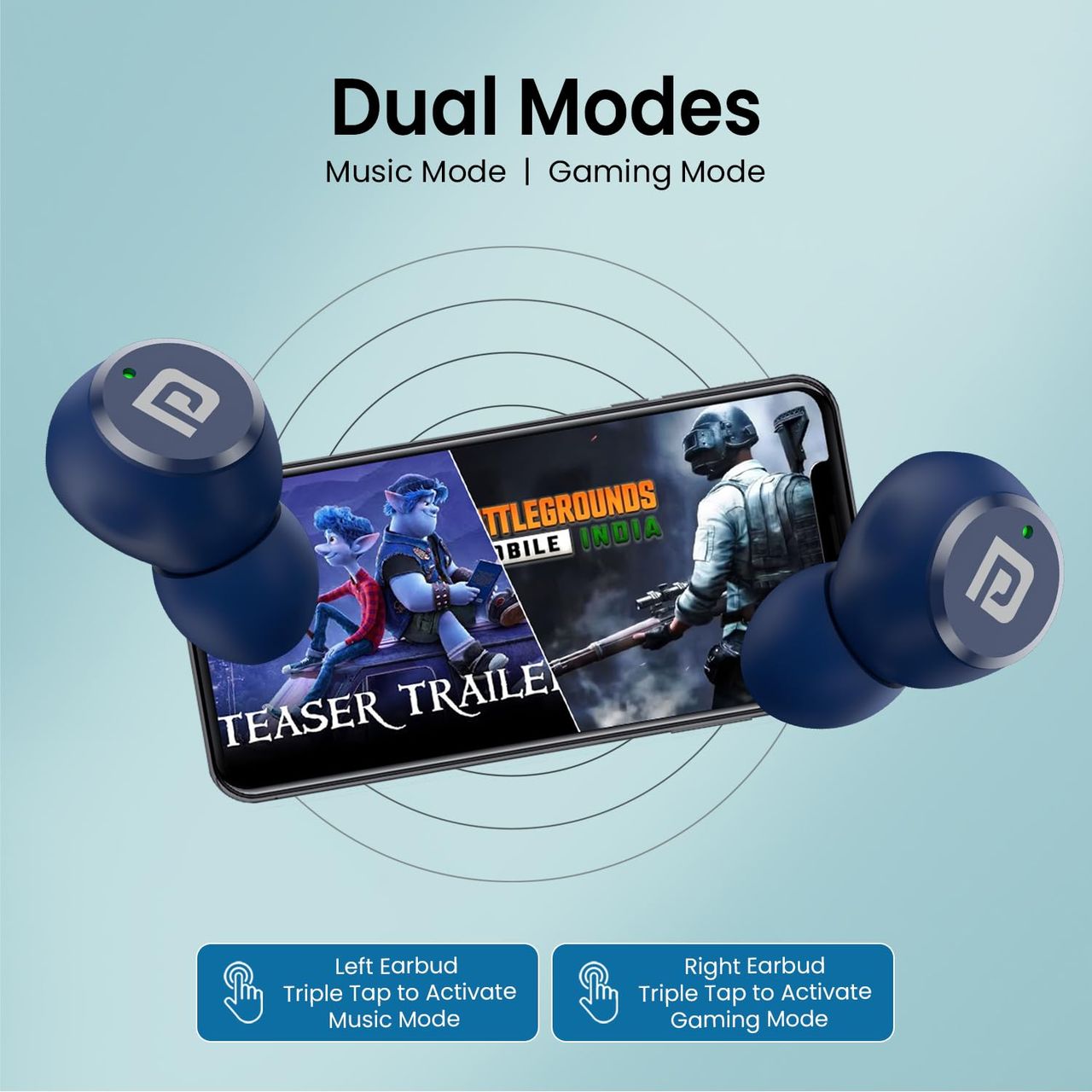 Portronics Harmonics Twins S13 in Ear True Wireless Earbuds with Mic with Game/Music Mode - Blue