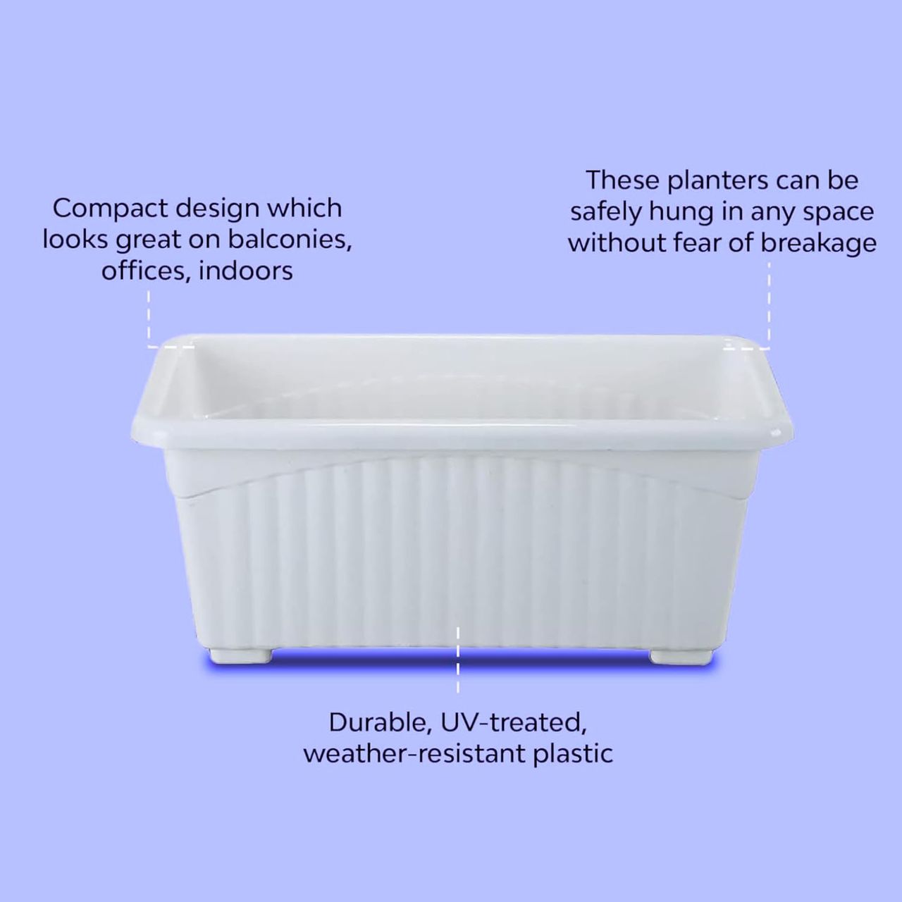 Nayra Plant Pots Plastic Rectangular White Color Pots | Set of 2