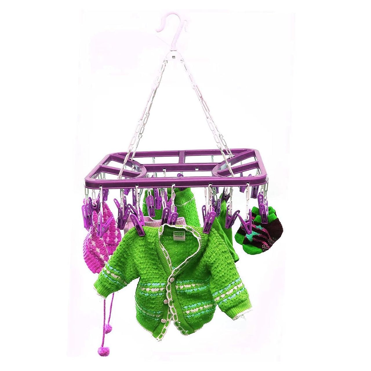 Kuber Industries Plastic 360 Degree Folding Clothes Drying Rack|(Green | 32 Clip | KUBMART15537)