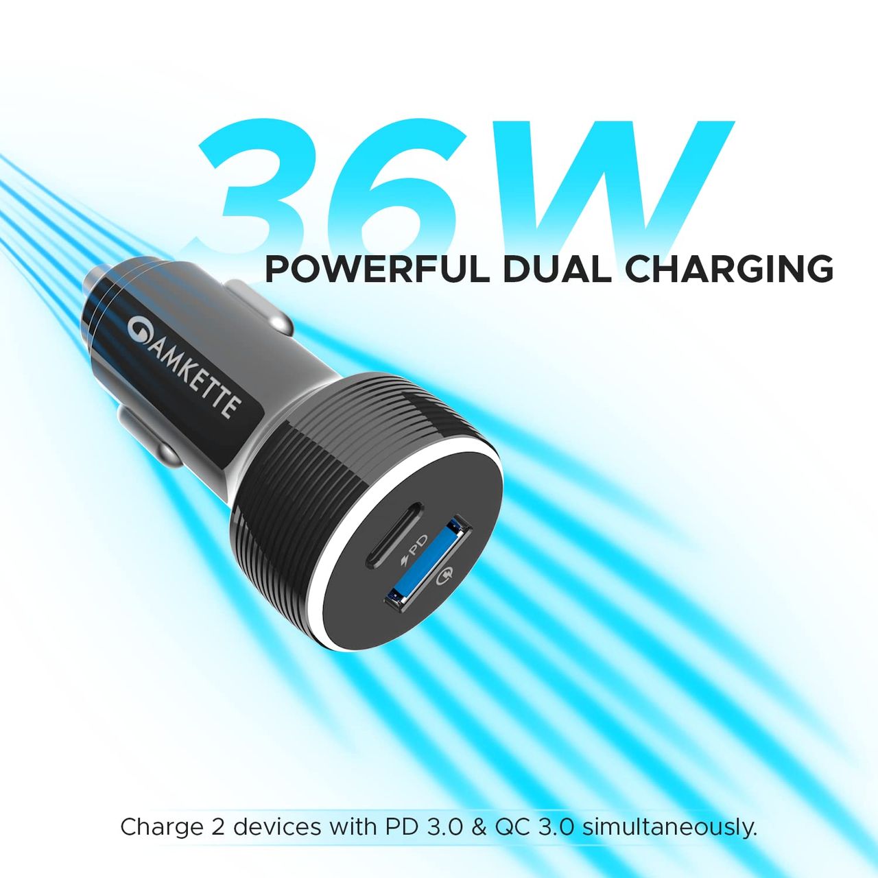 Amkette Powerpro 2 Port Qc+Pd Car Charger With C To C Cable