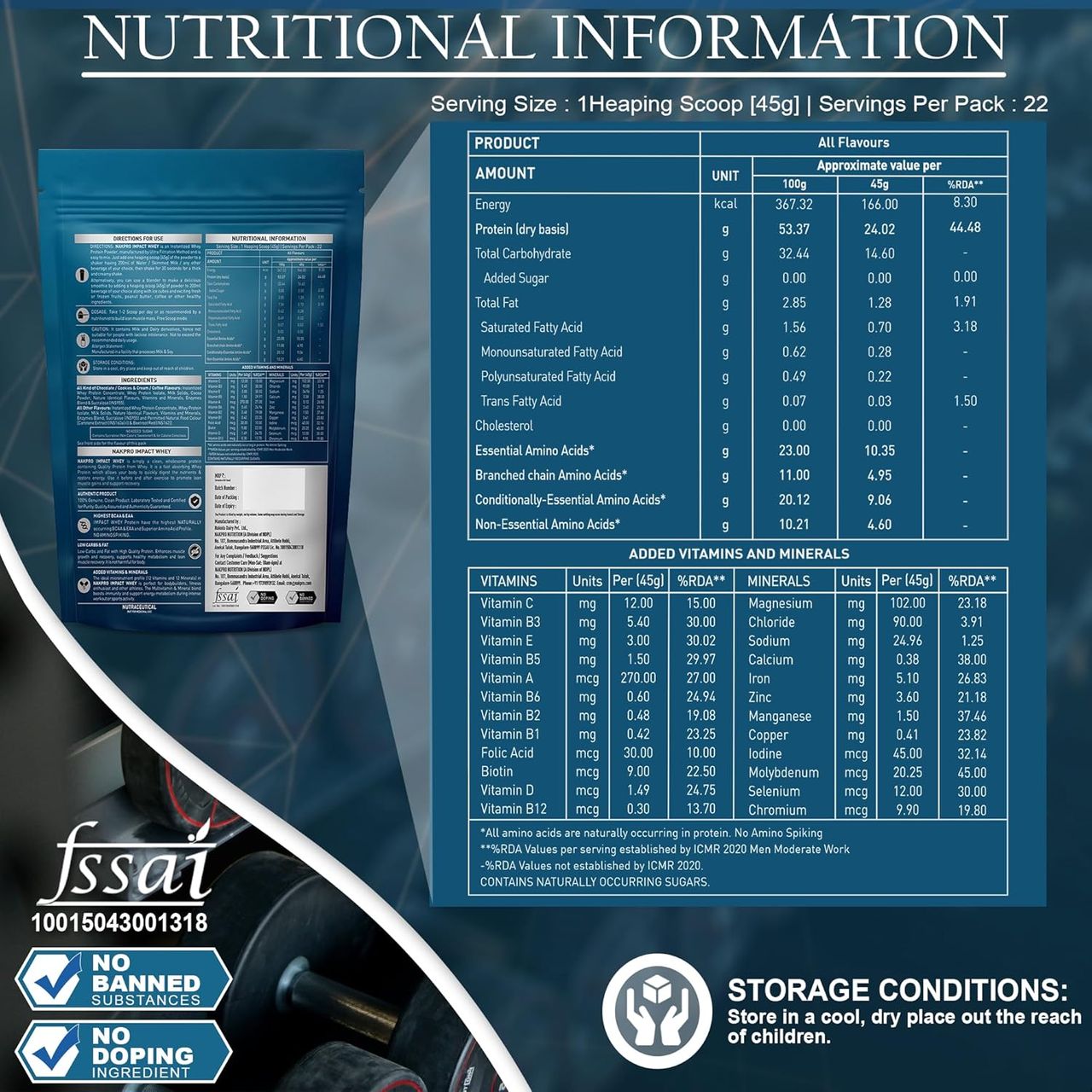 Nakpro Impact Whey Protein 100% Authentic Supplement Powder - Cookies & Cream Flavour