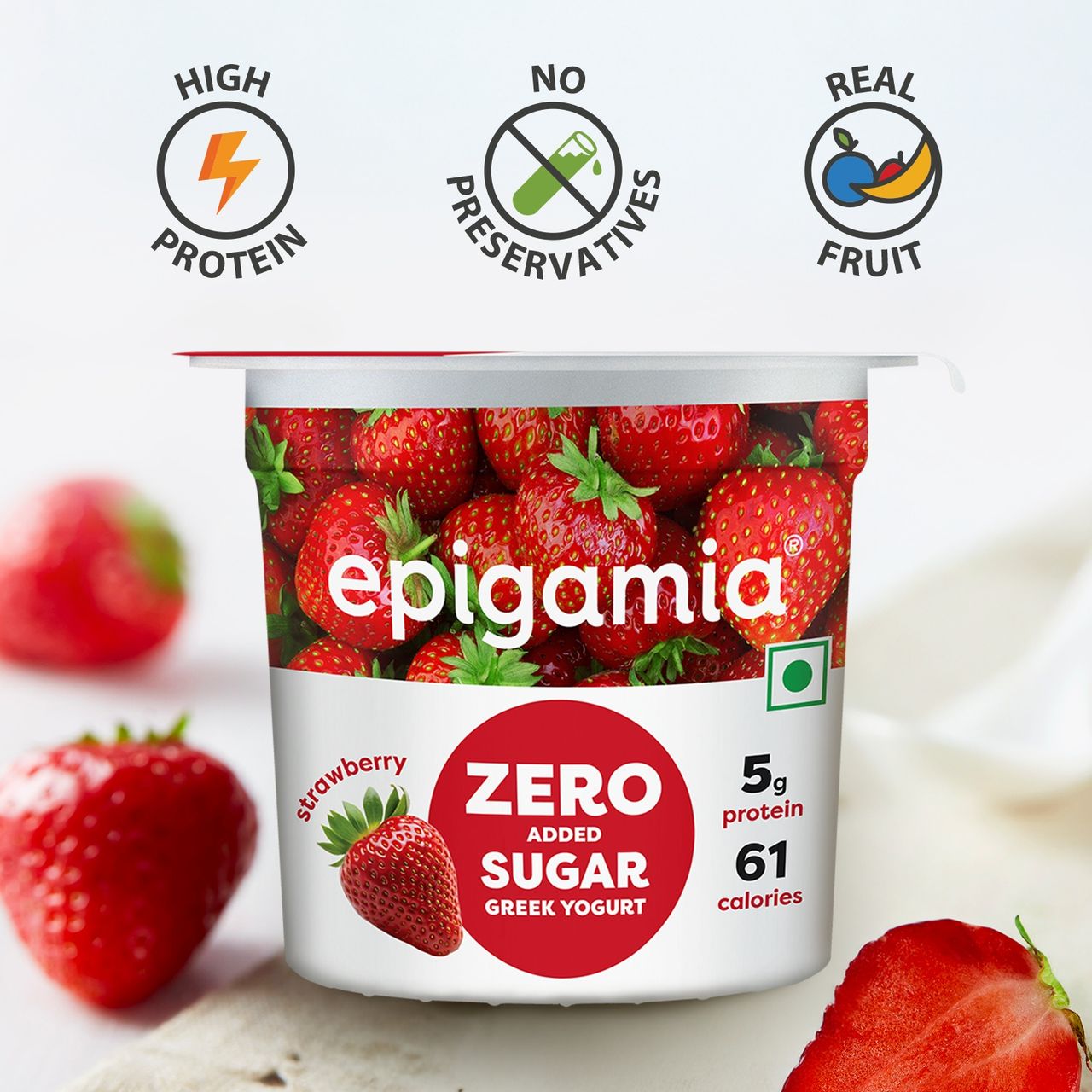 Epigamia No Added Sugar Strawberry Yogurt